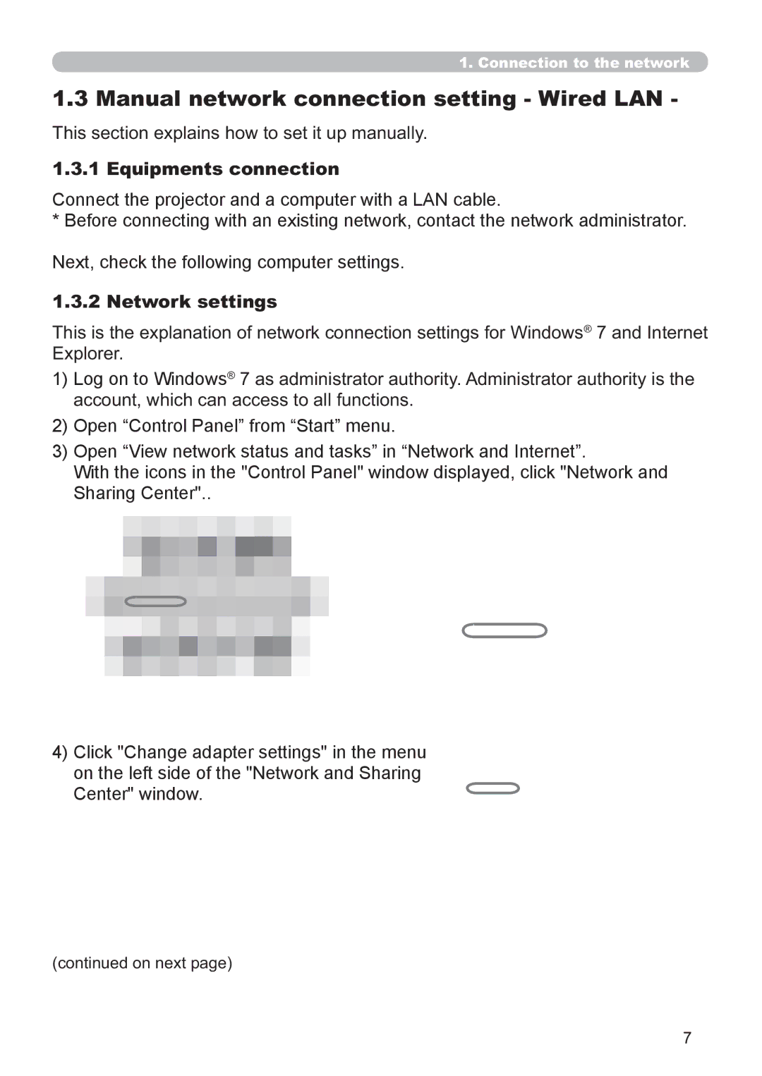 Hitachi CP-X2521WN user manual Manual network connection setting Wired LAN, This section explains how to set it up manually 