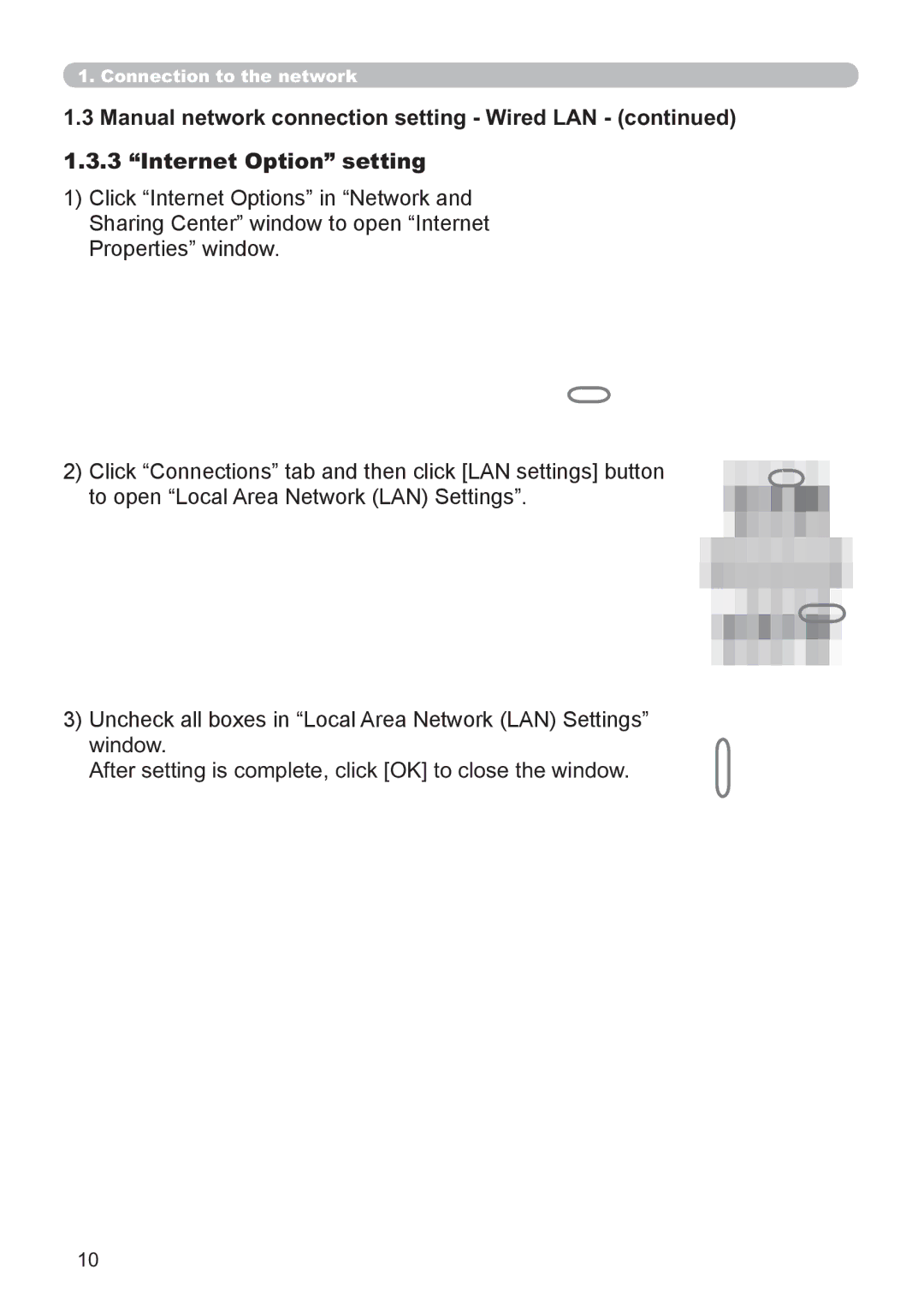 Hitachi CP-X3021WN, CP-X2521WN user manual Internet Option setting 