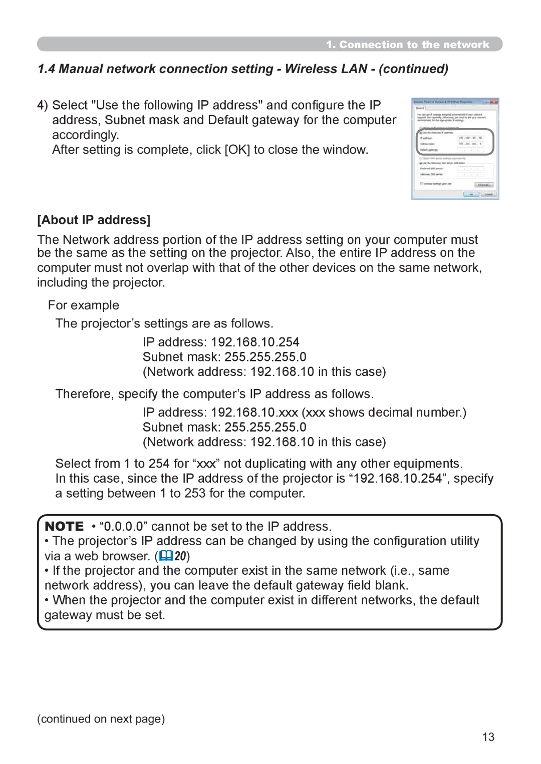 Hitachi CP-X2521WN, CP-X3021WN user manual About IP address 