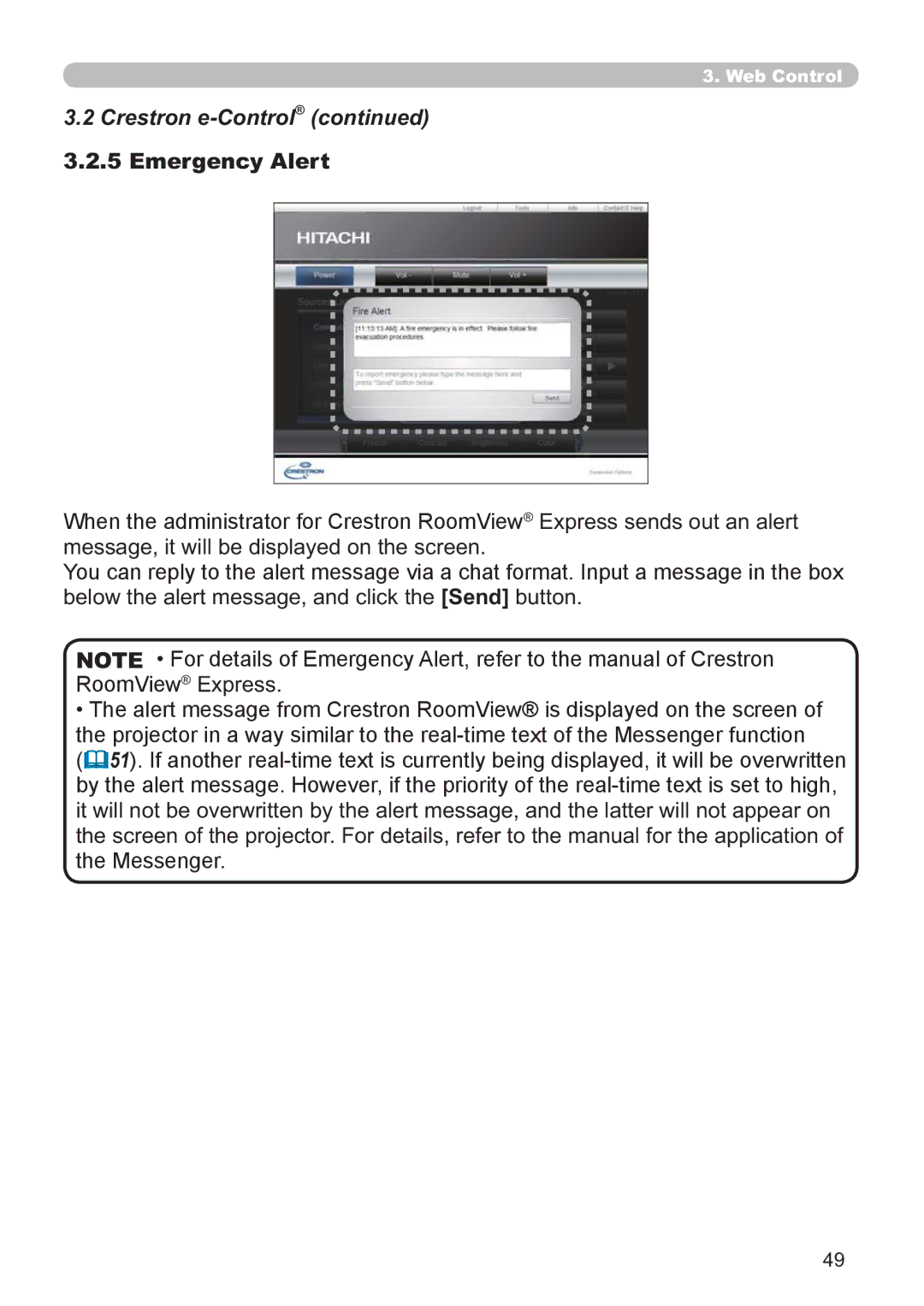 Hitachi CP-X2521WN, CP-X3021WN user manual Emergency Alert 