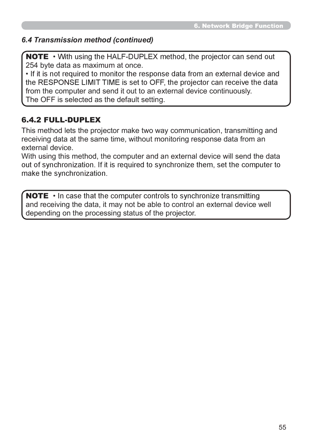 Hitachi CP-X2521WN, CP-X3021WN user manual Transmission method, Full-Duplex 