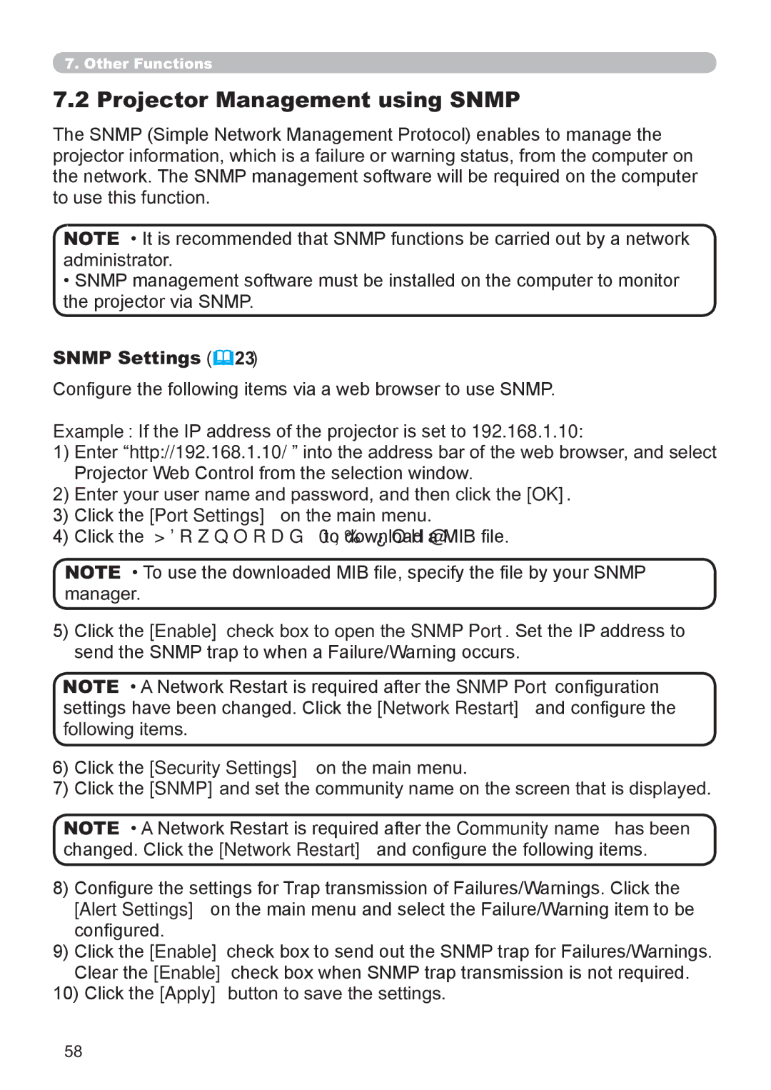 Hitachi CP-X3021WN, CP-X2521WN user manual Projector Management using Snmp, Snmp Settings 