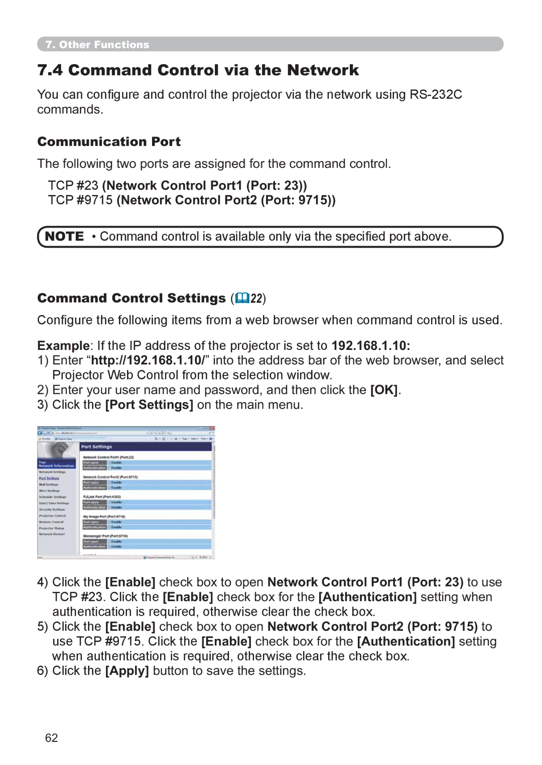 Hitachi CP-X3021WN, CP-X2521WN user manual Command Control via the Network, Communication Port 