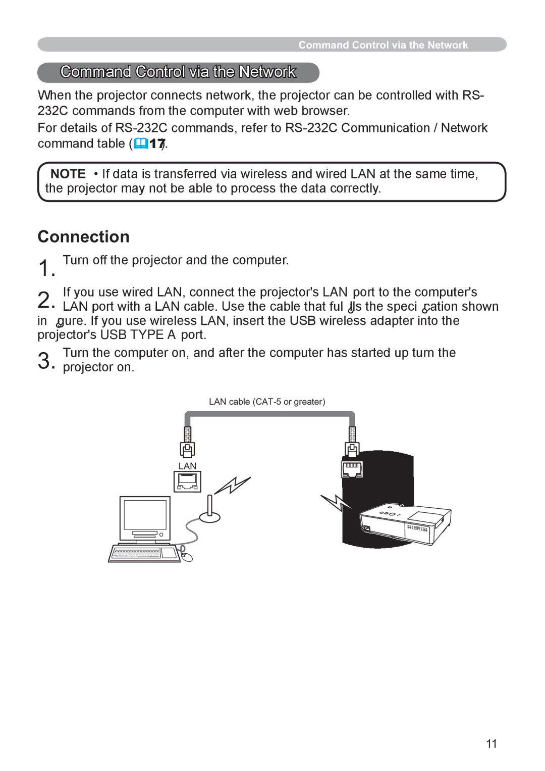 Hitachi CP-X2521WN, CP-X3021WN user manual Connection, Command Control via the Network 