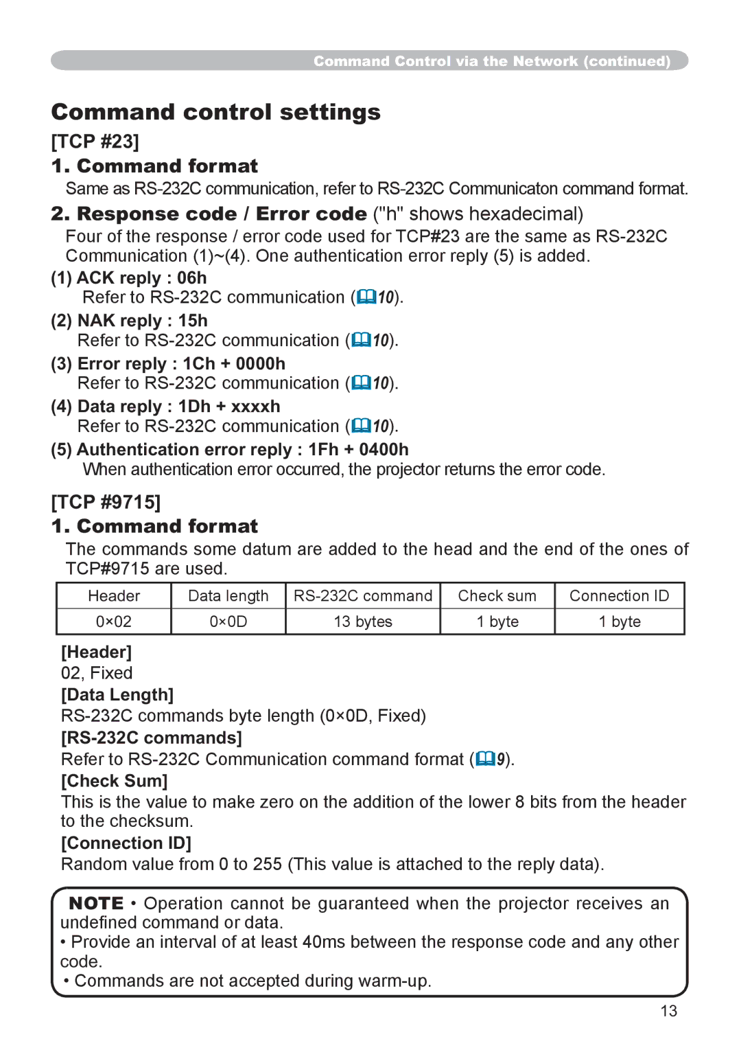 Hitachi CP-X2521WN, CP-X3021WN user manual Command control settings 