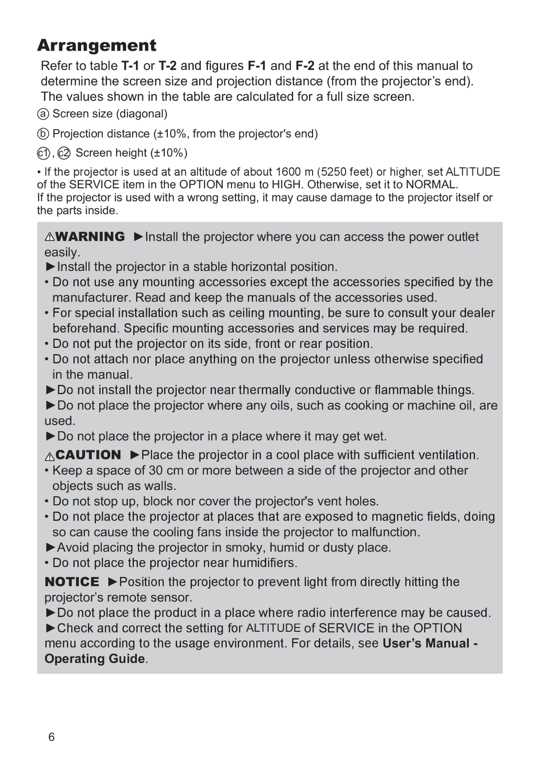 Hitachi CP-X2521WN, CP-X3021WN user manual Arrangement, Operating Guide 