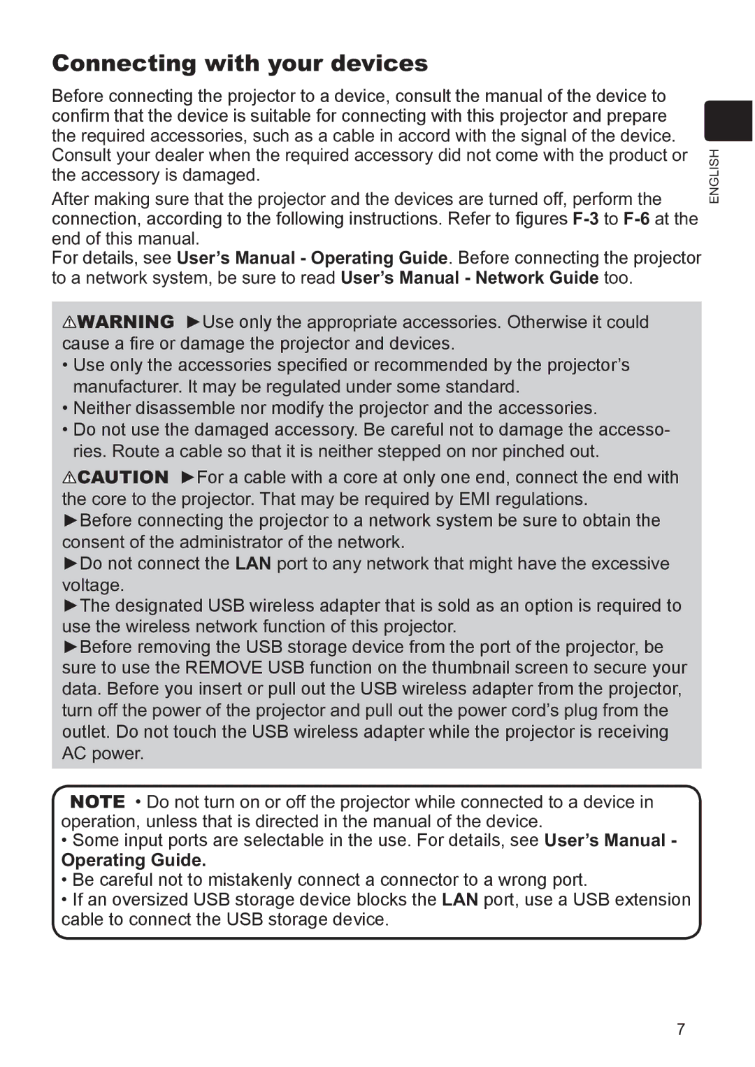 Hitachi CP-X3021WN, CP-X2521WN user manual Connecting with your devices, End of this manual 