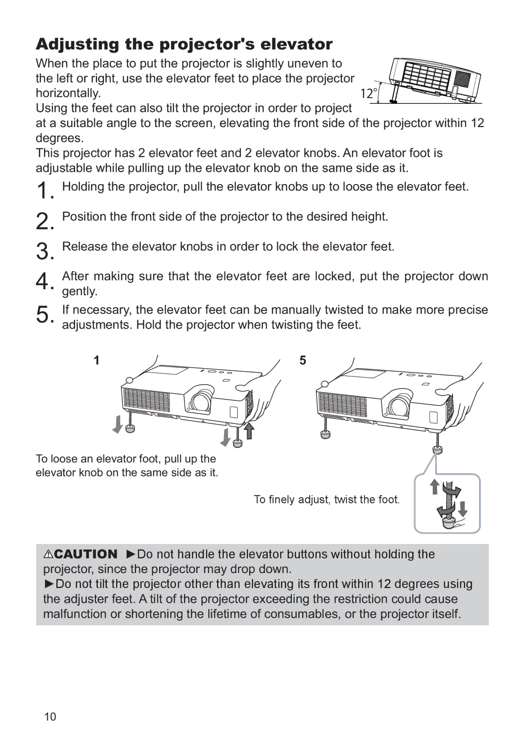 Hitachi CP-X2521WN, CP-X3021WN user manual Adjusting the projectors elevator 