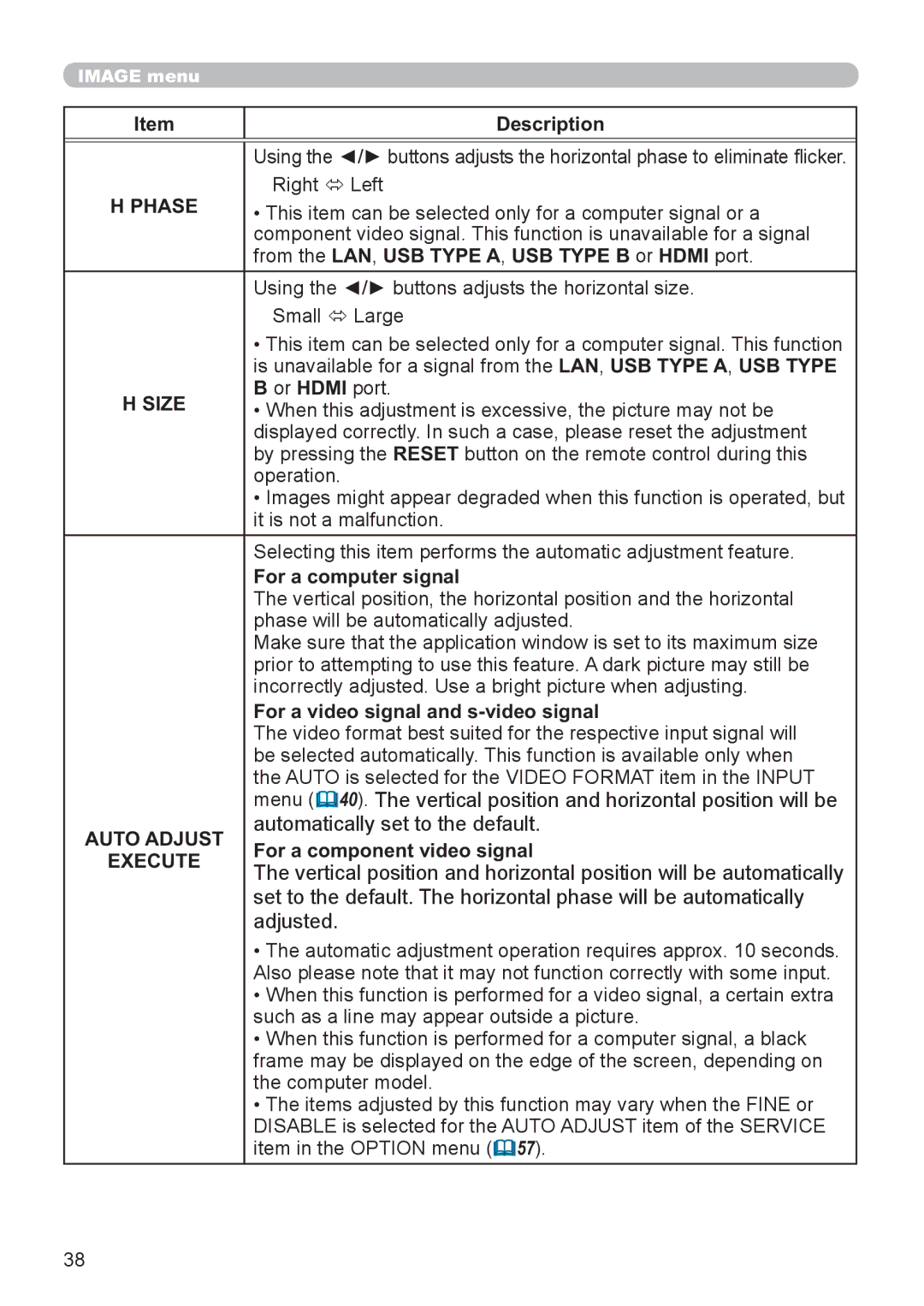 Hitachi CP-X2521WN, CP-X3021WN user manual Automatically set to the default, Adjusted 