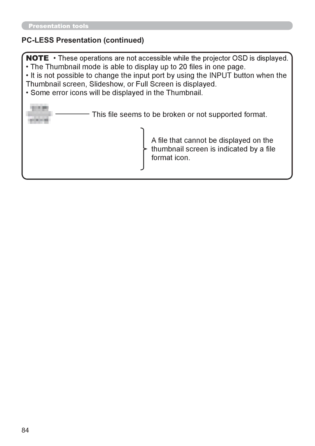 Hitachi CP-X2521WN, CP-X3021WN user manual PC-LESS Presentation 