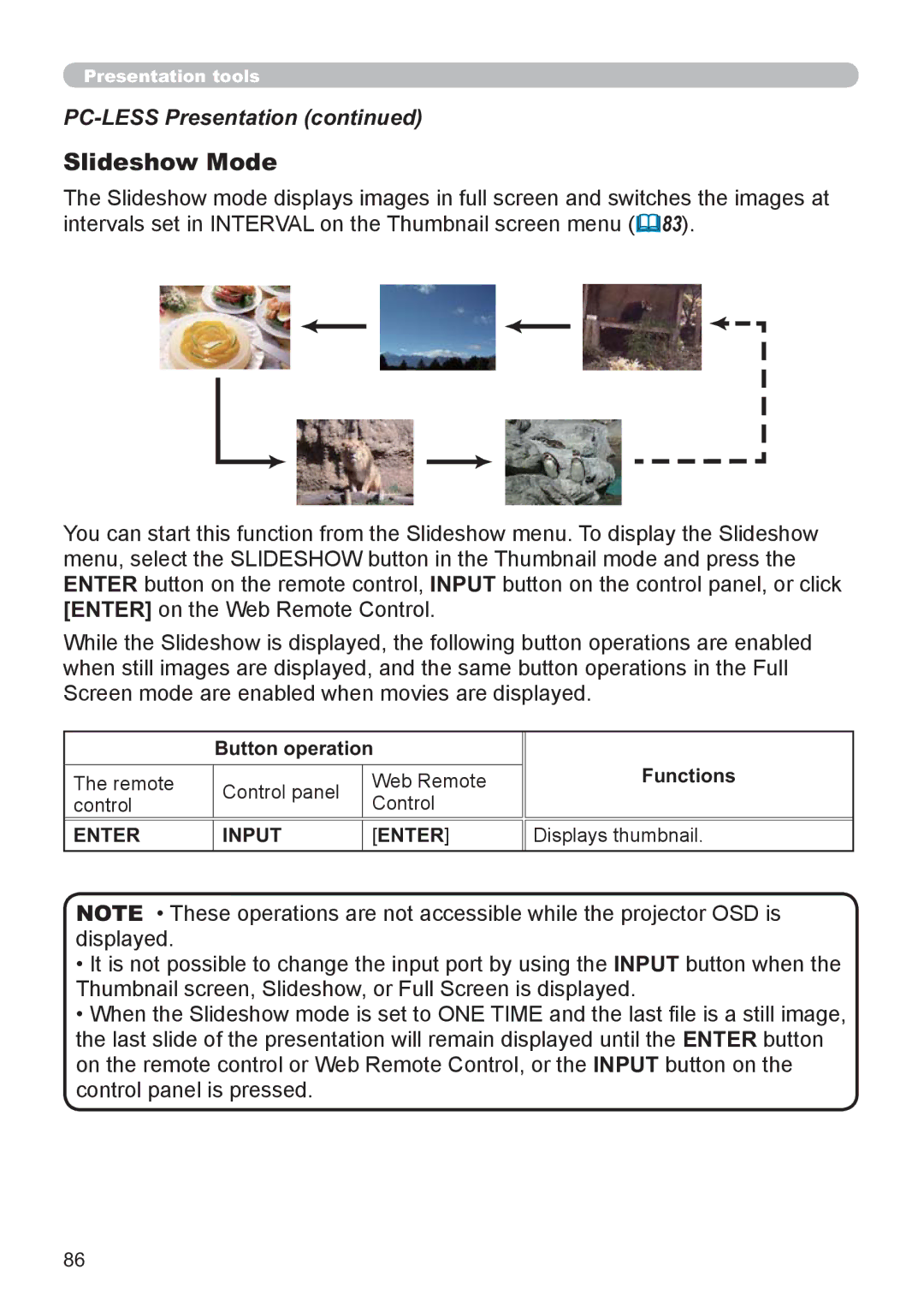 Hitachi CP-X2521WN, CP-X3021WN user manual Slideshow Mode 