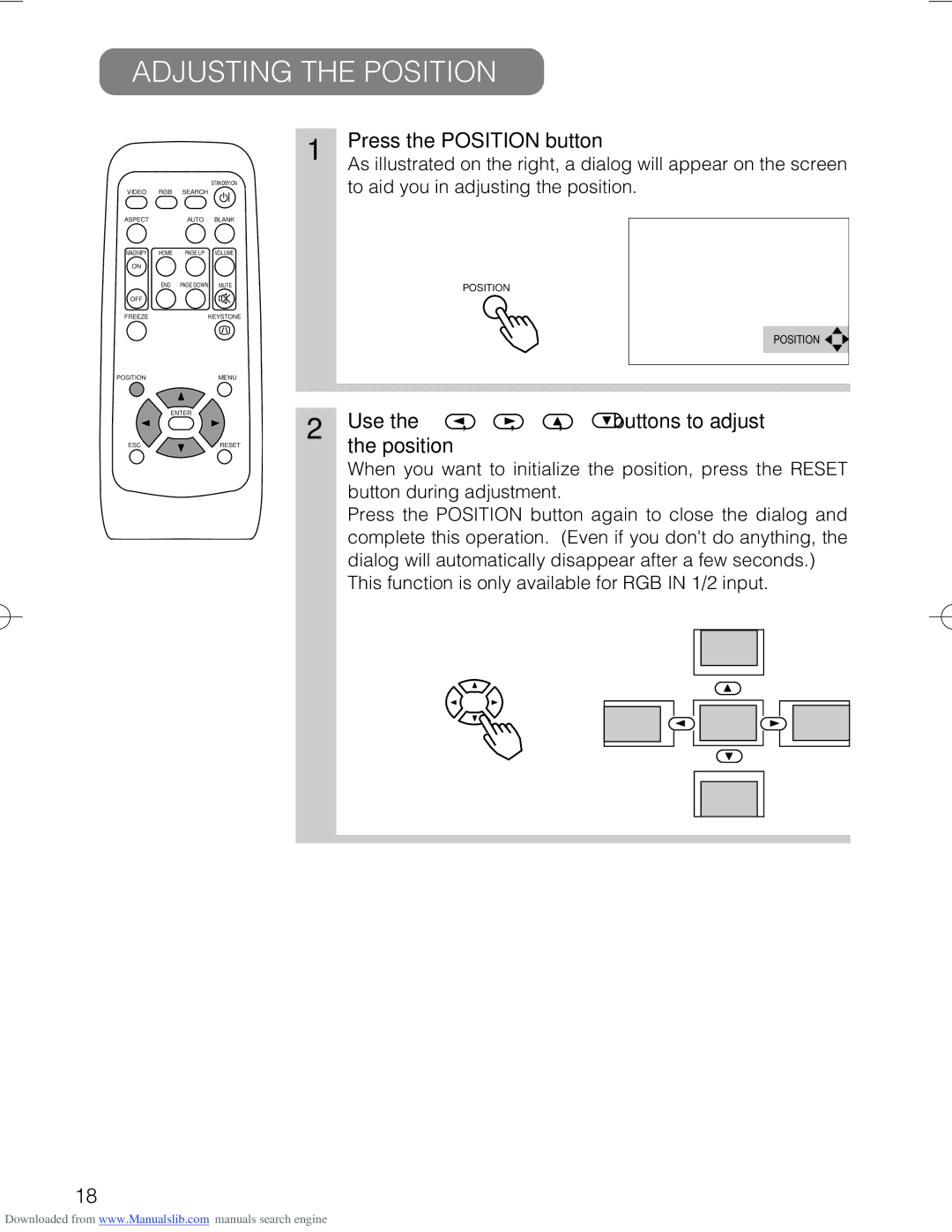 Hitachi CP-X328 user manual Adjusting the Position, Press the Position button, Use Buttons to adjust Position 