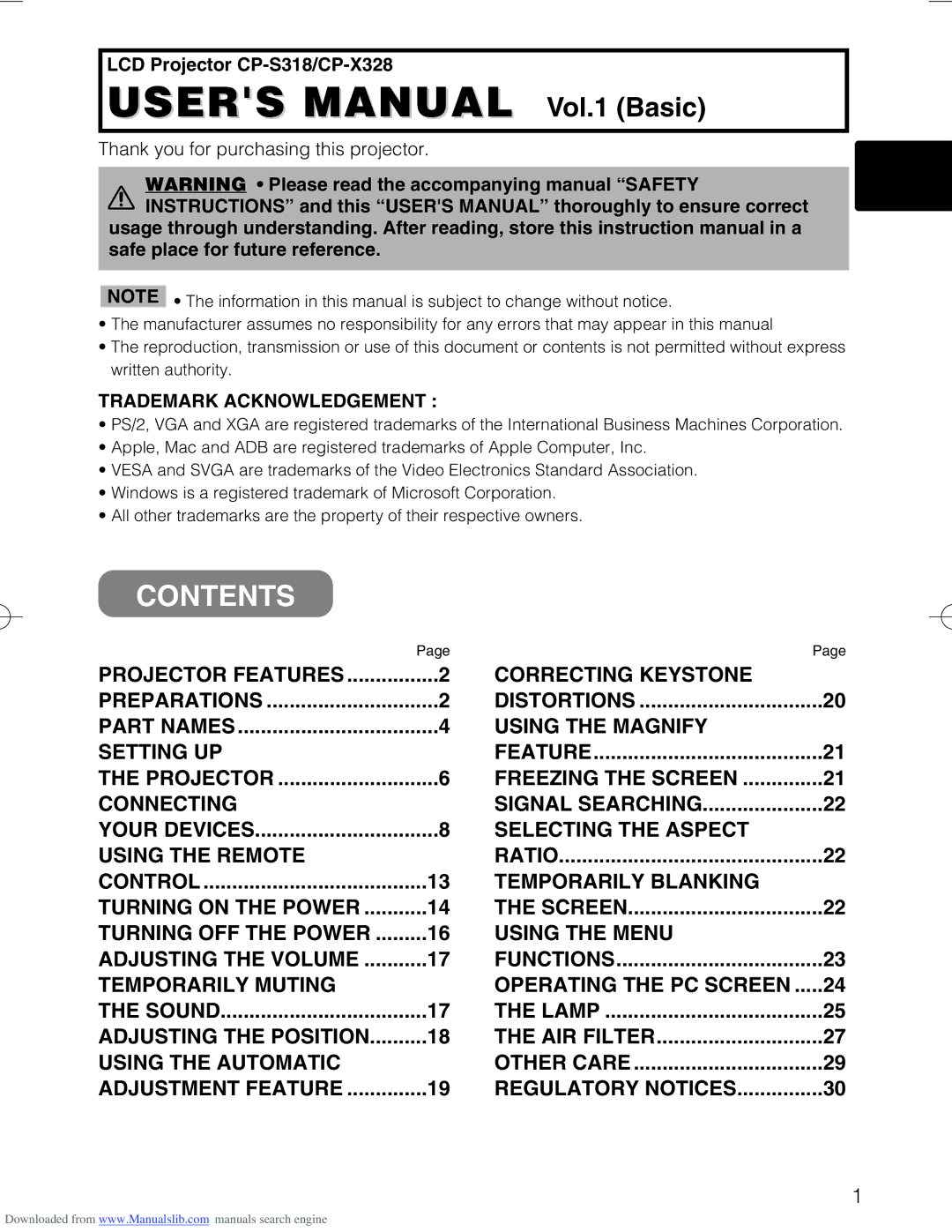 Hitachi CP-X328 user manual Contents 