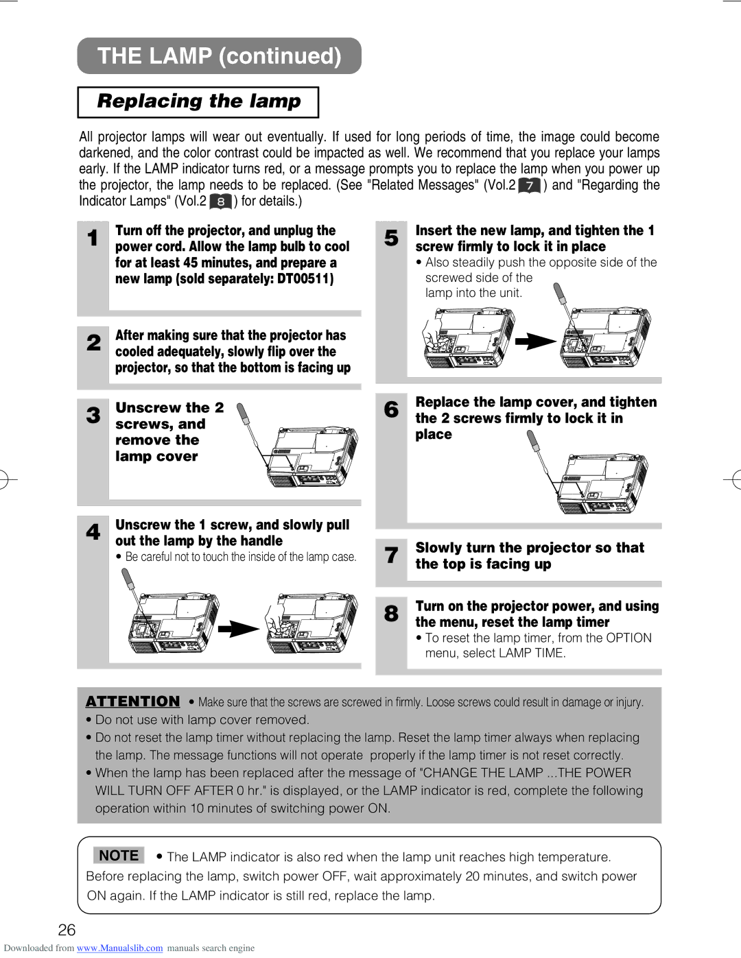 Hitachi CP-X328 user manual Replacing the lamp 