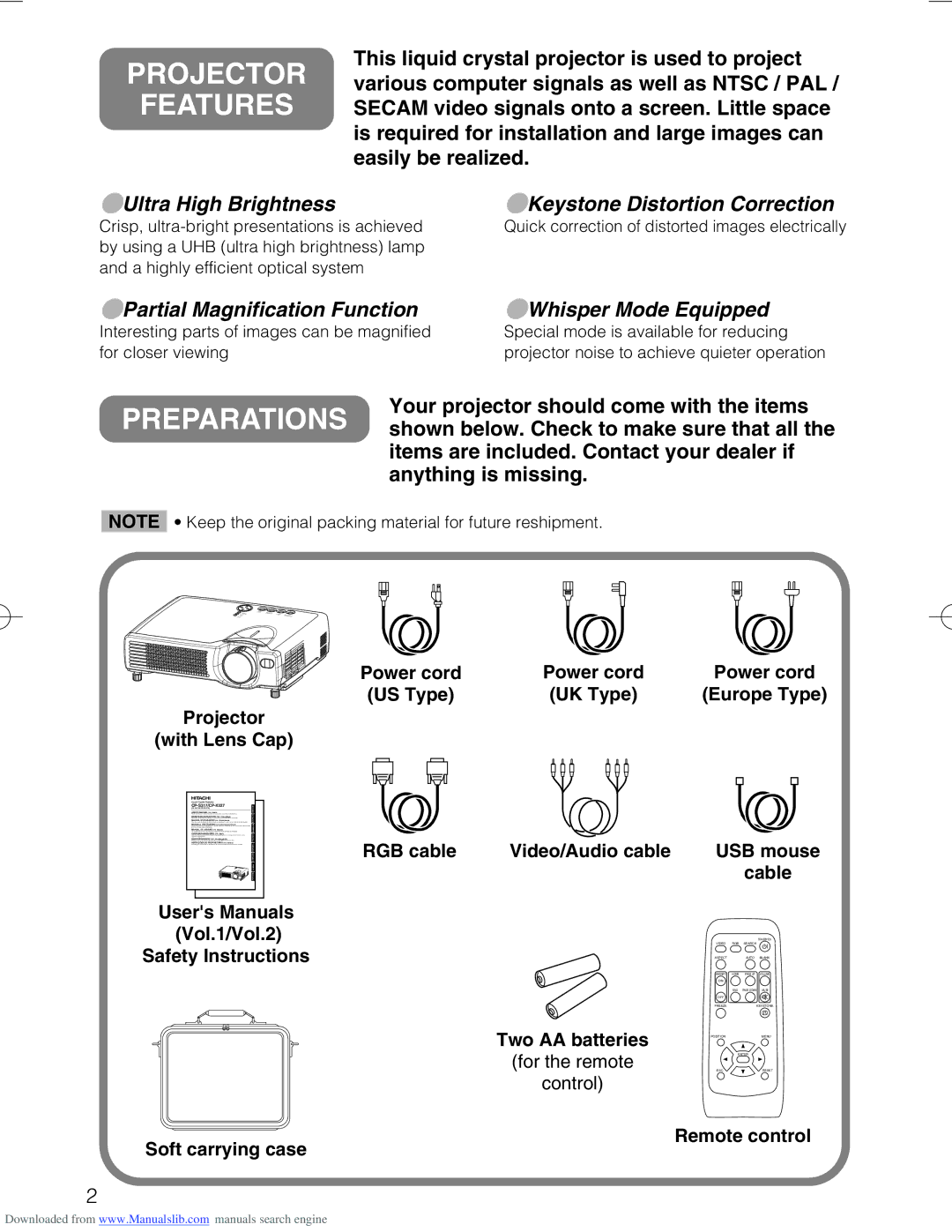 Hitachi CP-X328 user manual Projector Features 