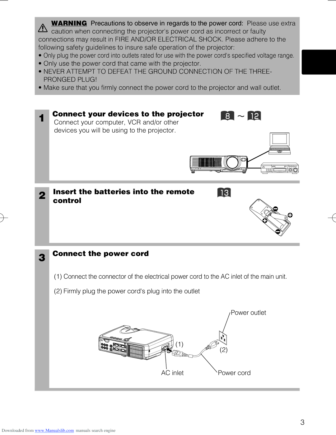 Hitachi CP-X328 user manual Devices you will be using to the projector, Power cord 