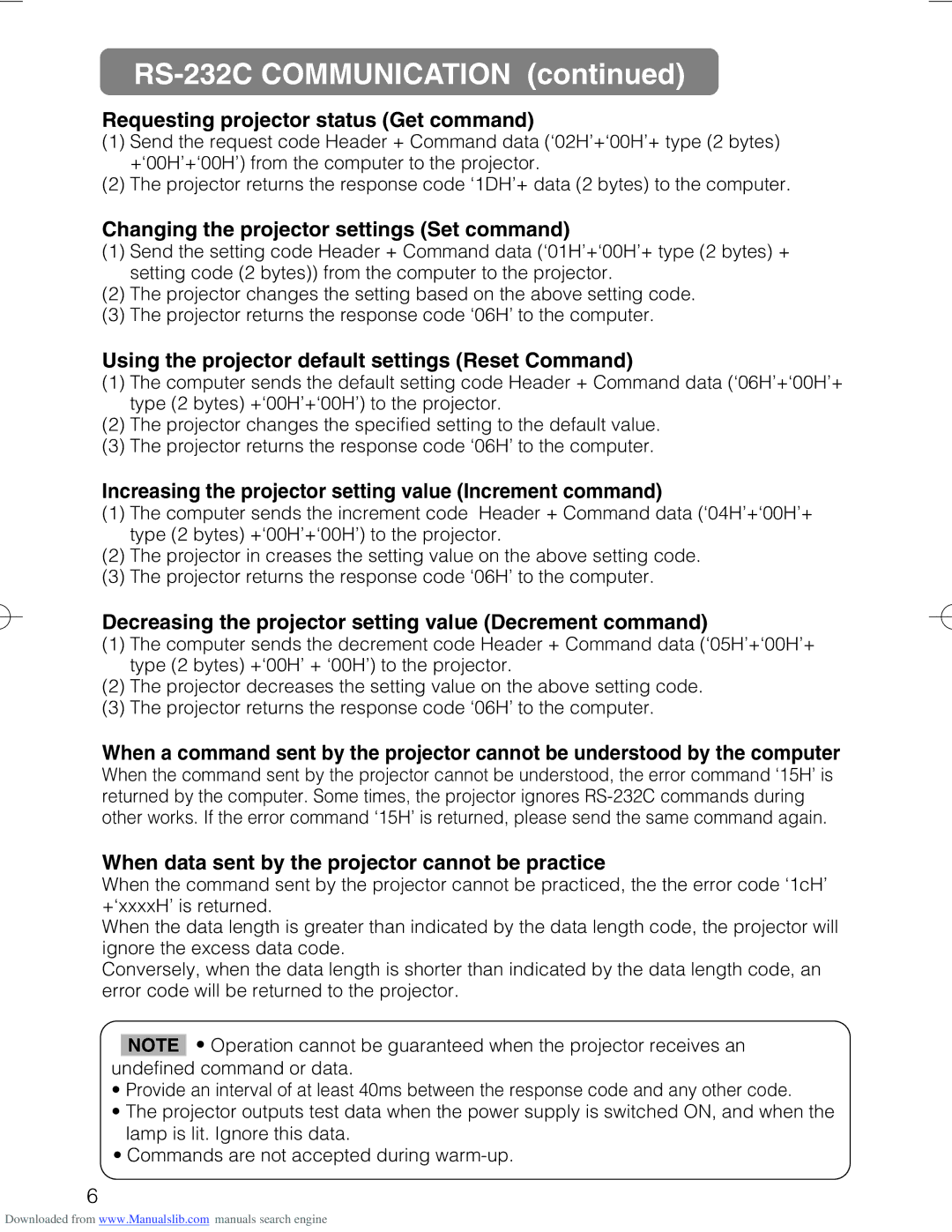 Hitachi CP-X328 user manual Requesting projector status Get command, Changing the projector settings Set command 