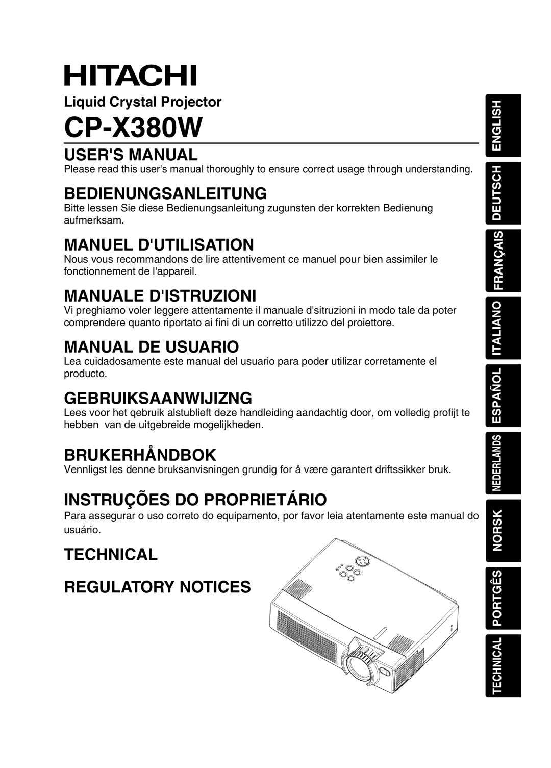 Hitachi CP-X380W user manual 