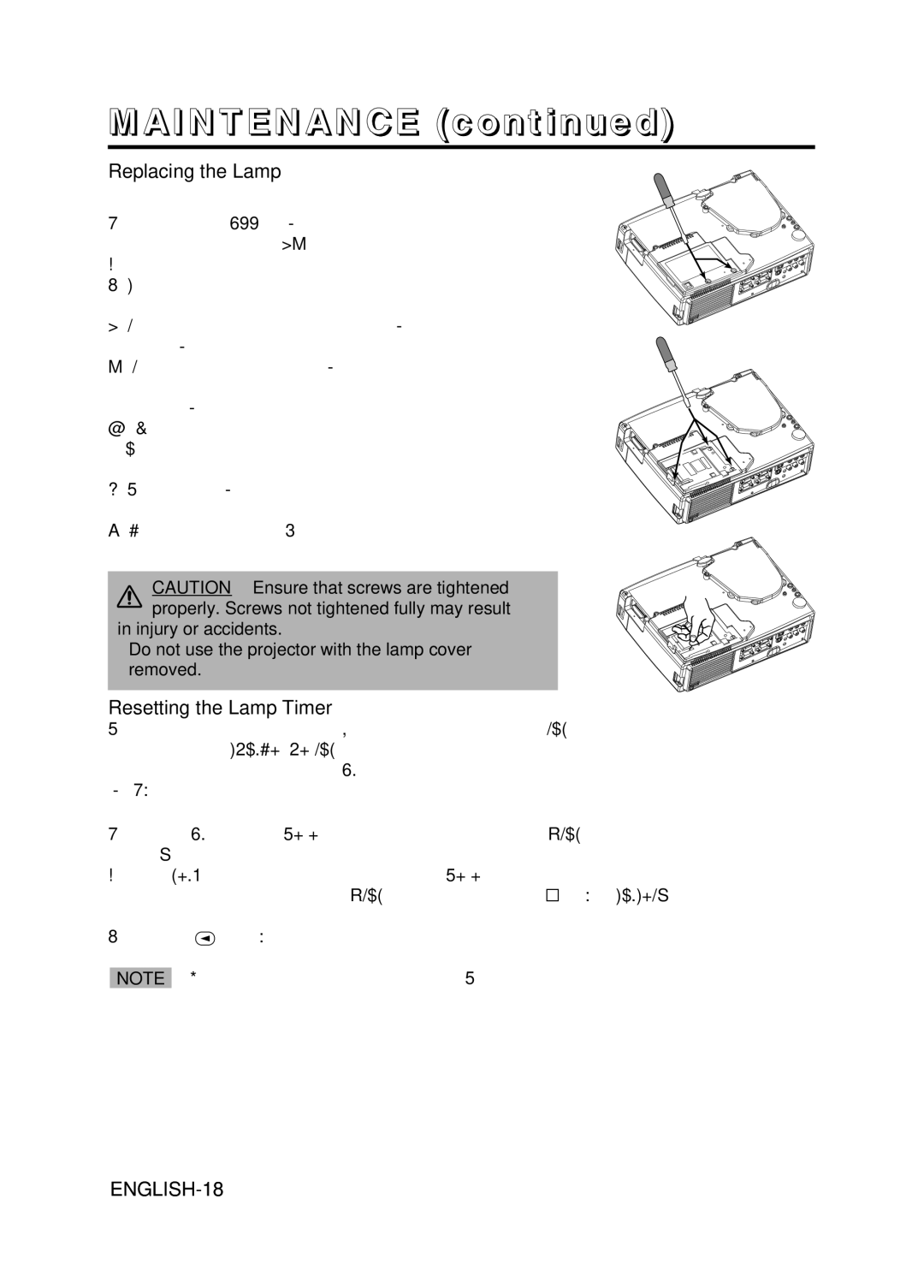 Hitachi CP-X380W user manual Maintenance, Replacing the Lamp, Resetting the Lamp Timer 