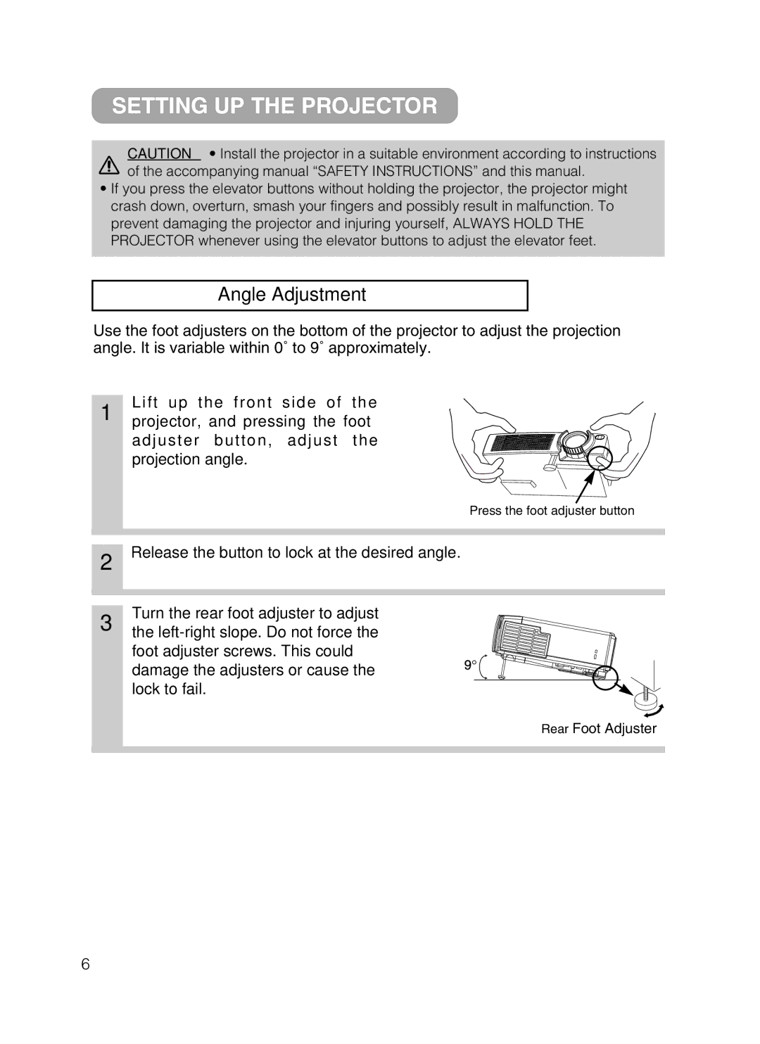 Hitachi CP-X385W user manual Setting UP the Projector, Angle Adjustment 