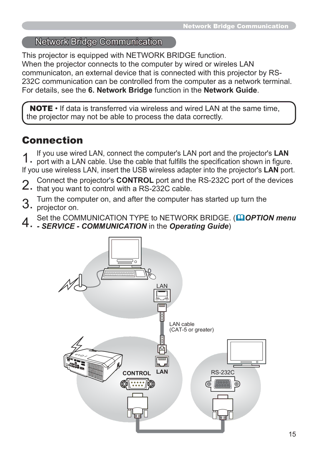 Hitachi CP-X2514WN, CP-X4014WN, CP-WX3014WN, CP-X3014WN user manual Connection, Network Bridge Communication 