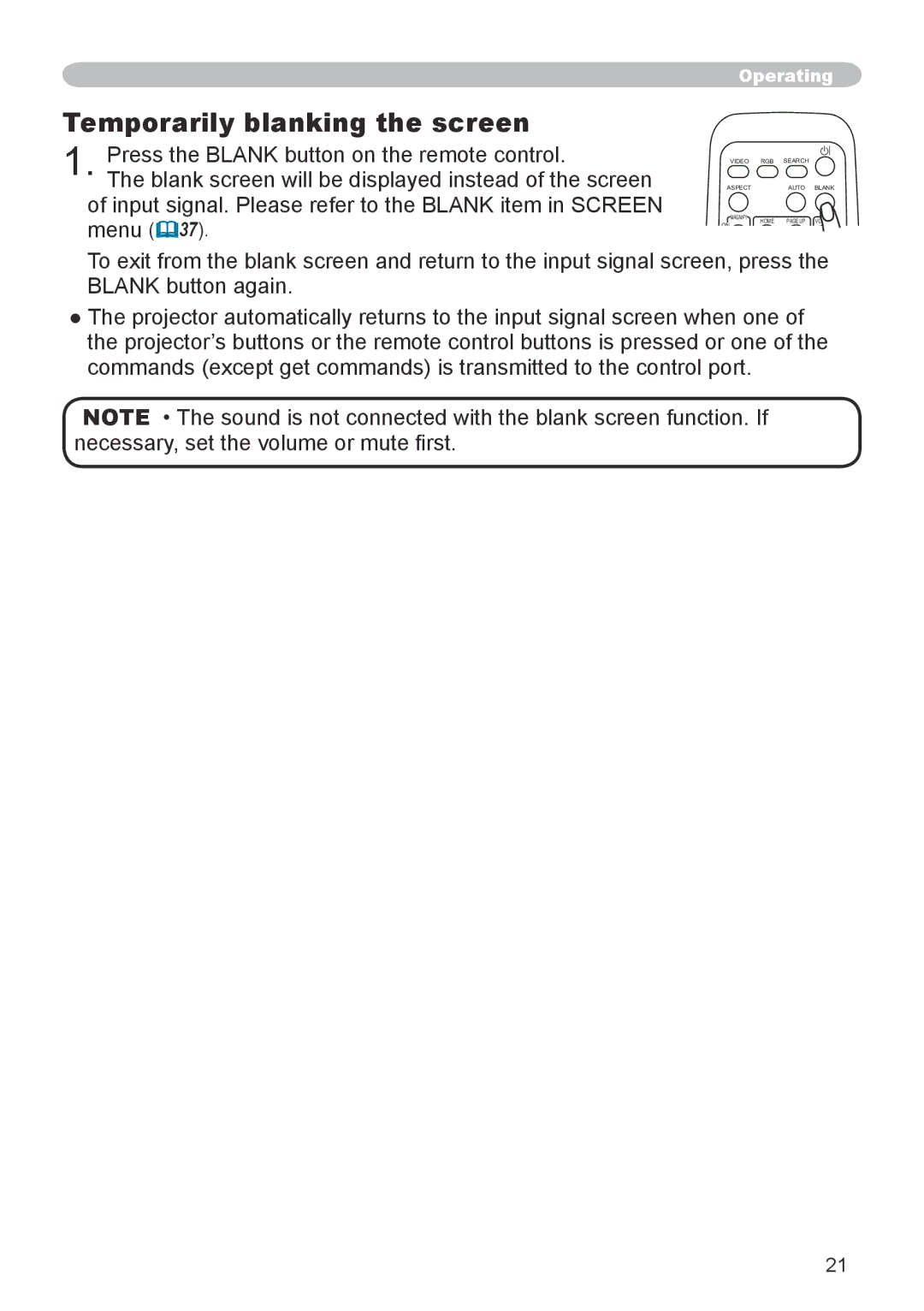 Hitachi CP-X600 user manual Temporarily blanking the screen 