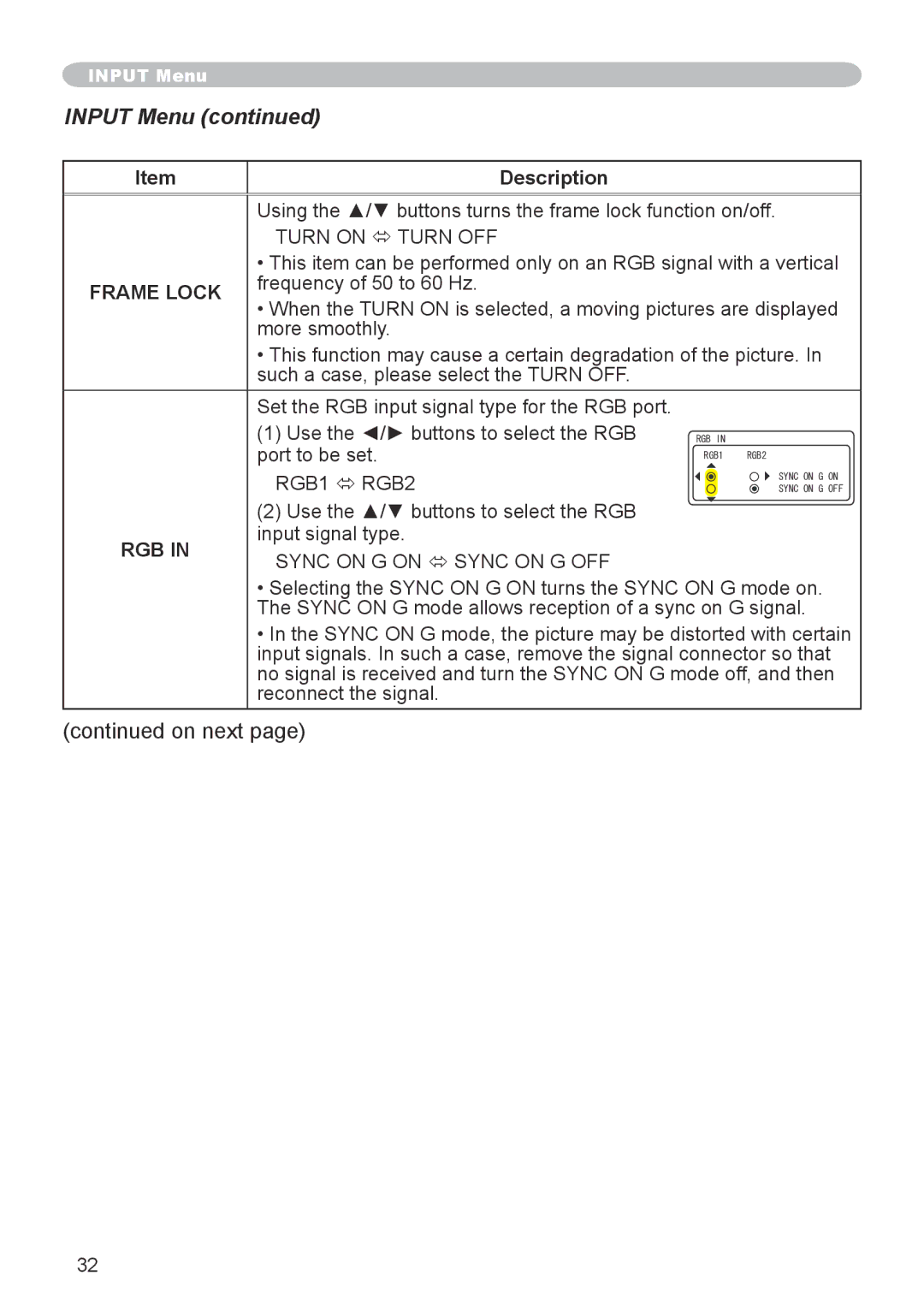 Hitachi CP-X600 user manual Frame Lock 