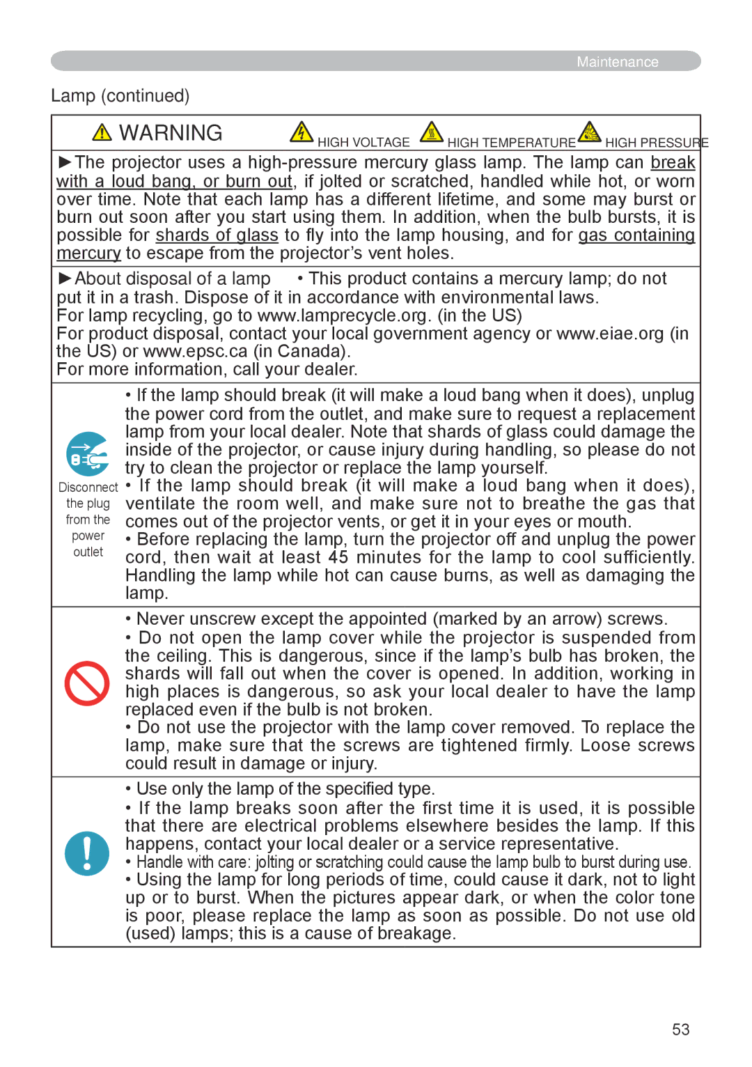 Hitachi CP-X600 user manual Lamp 