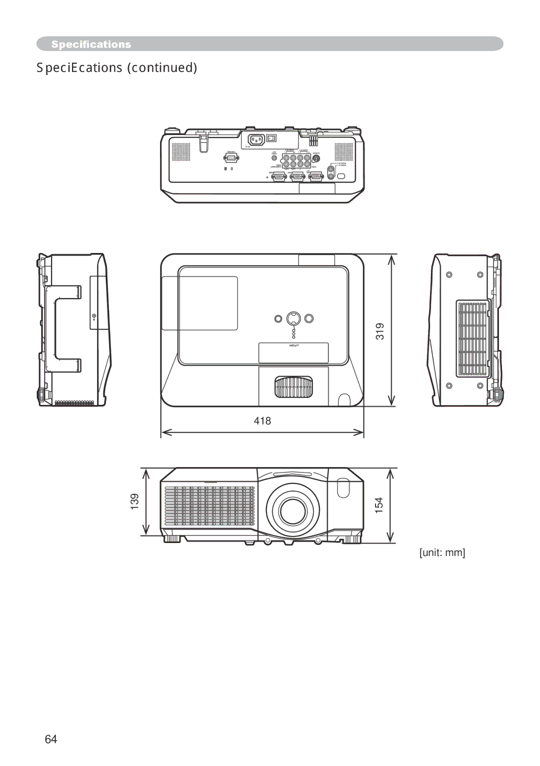 Hitachi CP-X600 user manual Specifications 