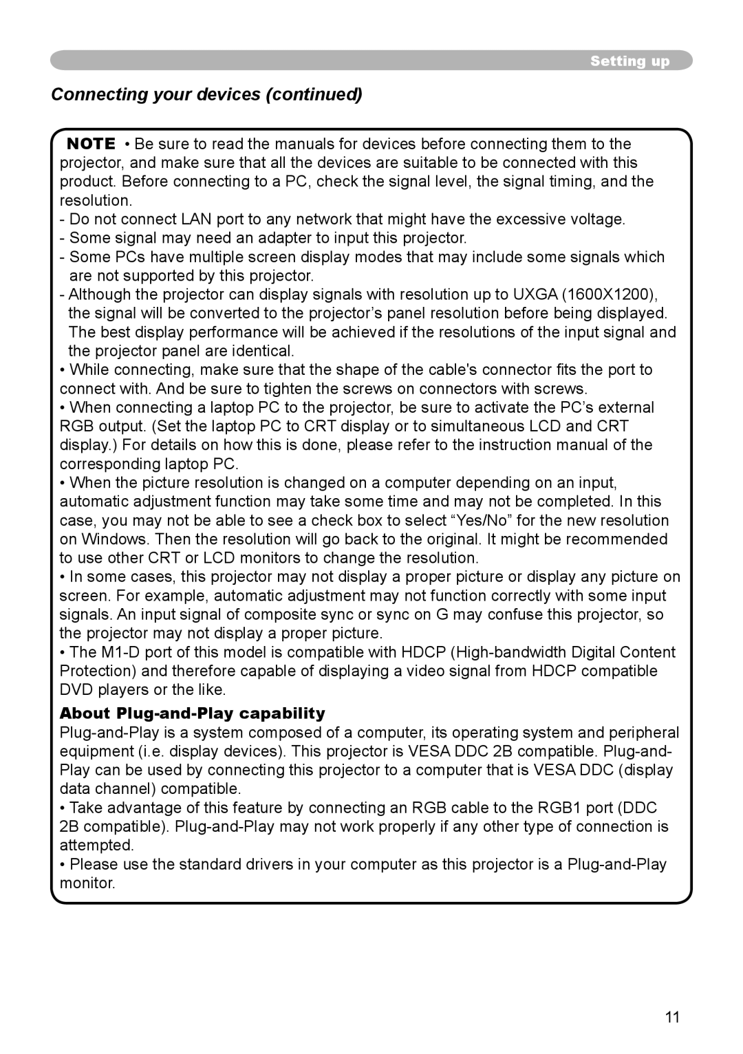 Hitachi CP-X608 user manual Connecting your devices, About Plug-and-Play capability 