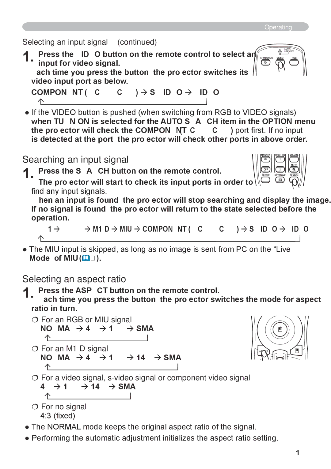 Hitachi CP-X608 user manual Searching an input signal, Selecting an aspect ratio, Selecting an input signal 