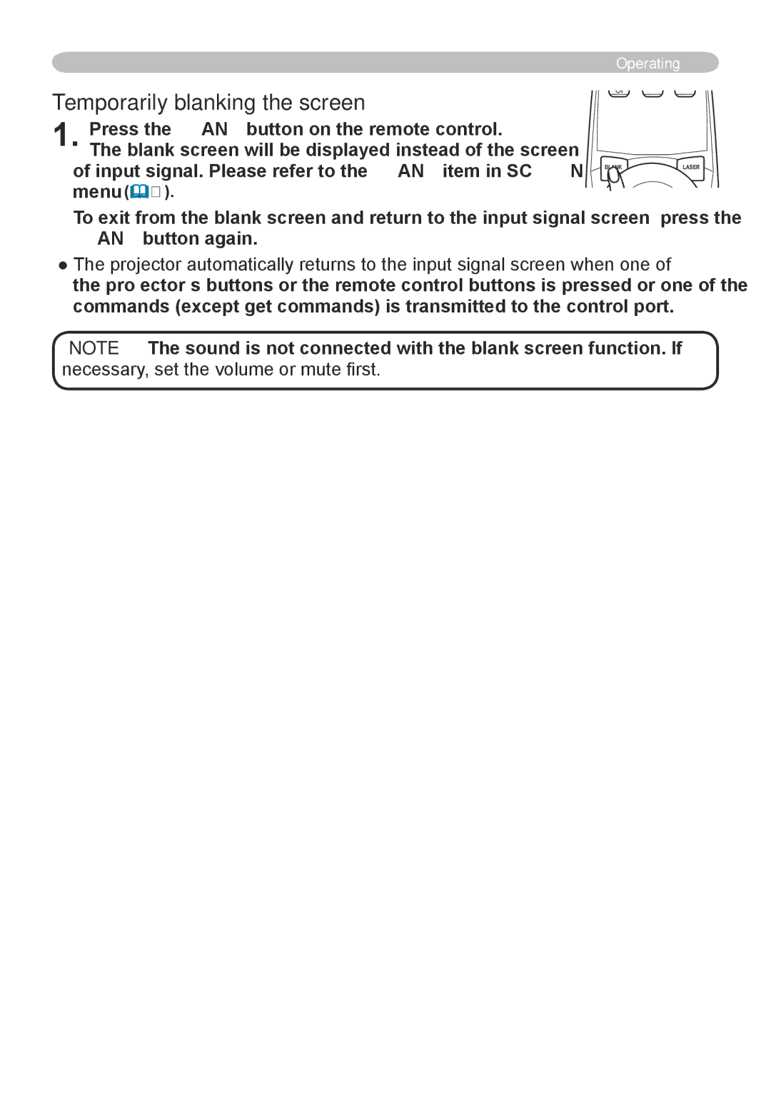 Hitachi CP-X608 user manual Temporarily blanking the screen 