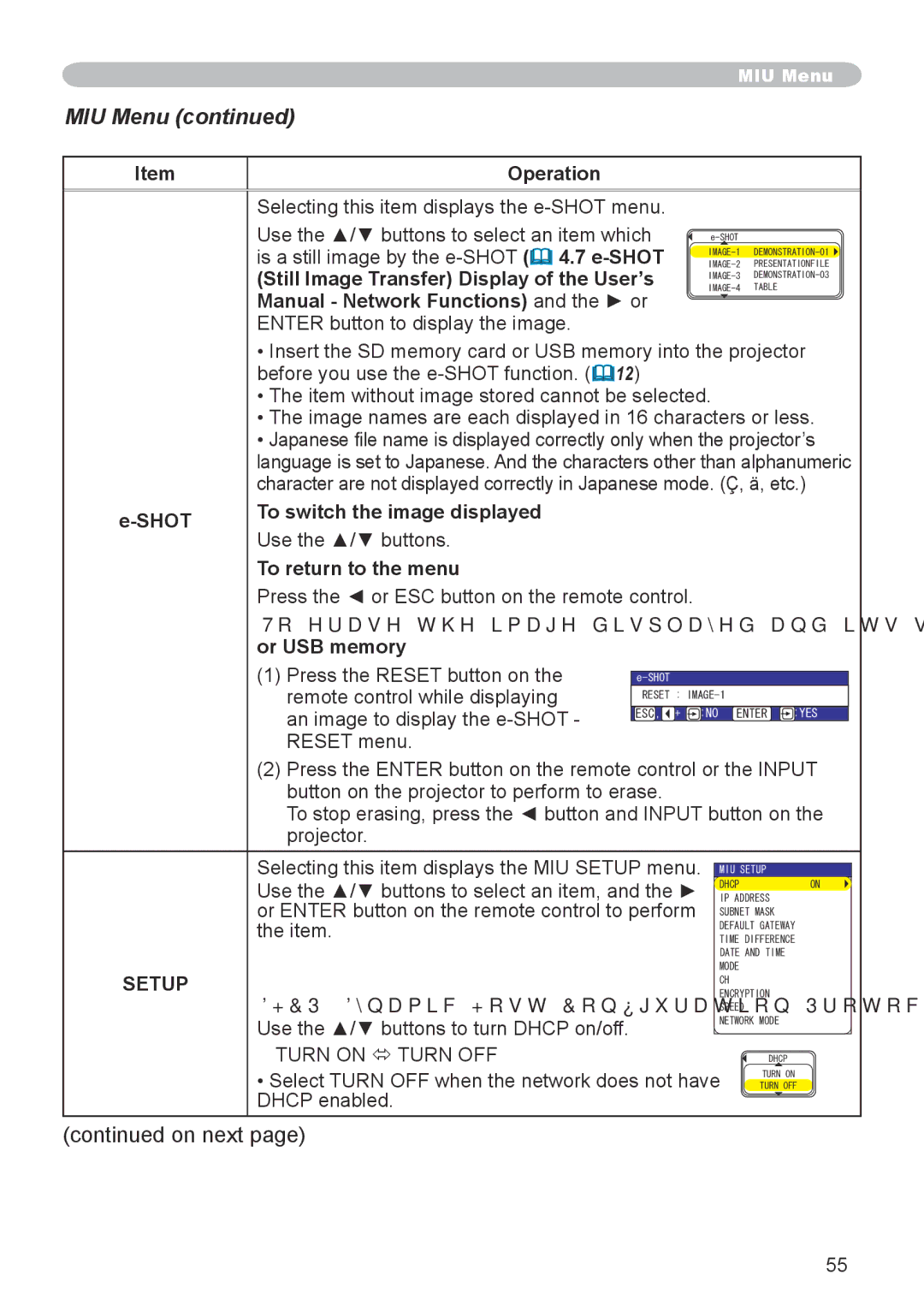 Hitachi CP-X608 user manual MIU Menu, Setup 