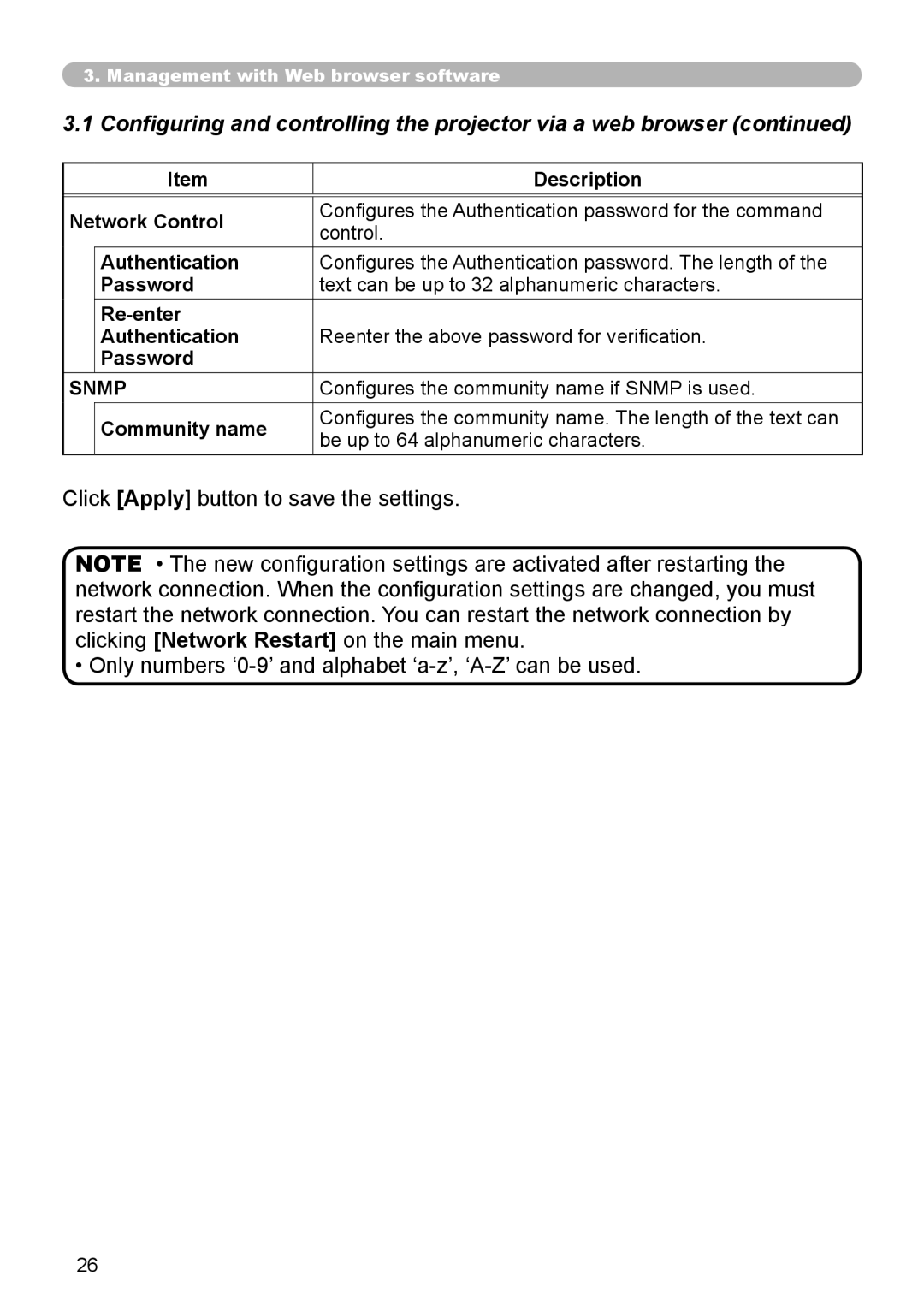 Hitachi CP-X615 user manual Configures the community name if Snmp is used 