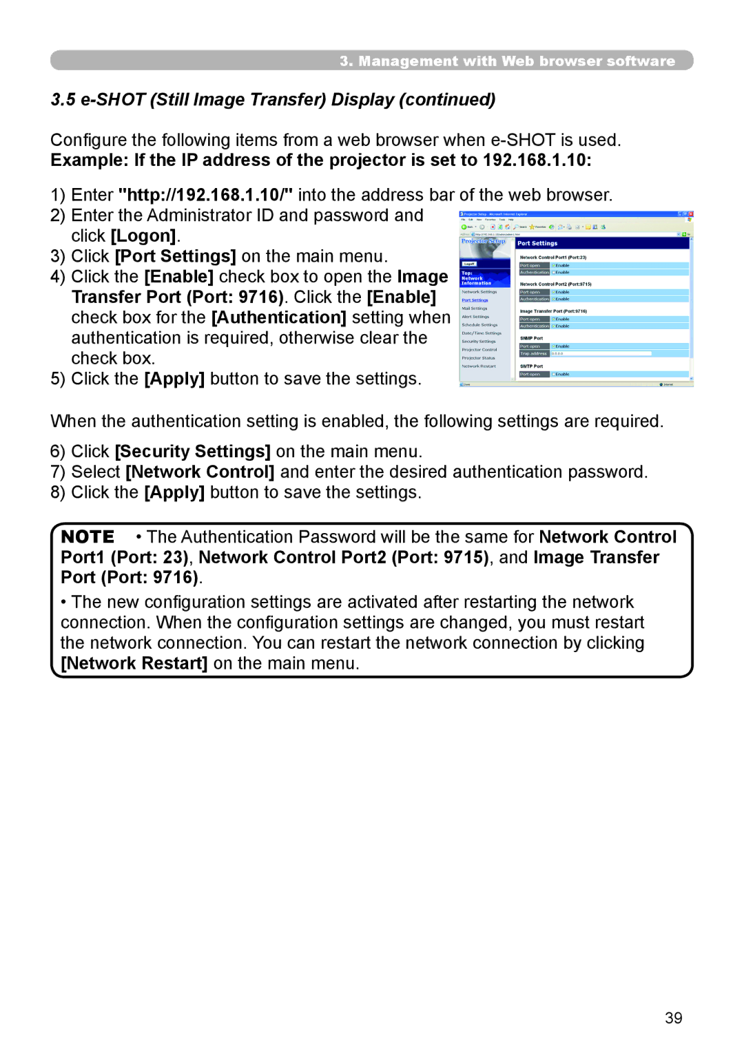 Hitachi CP-X615 user manual Shot Still Image Transfer Display, Example If the IP address of the projector is set to 