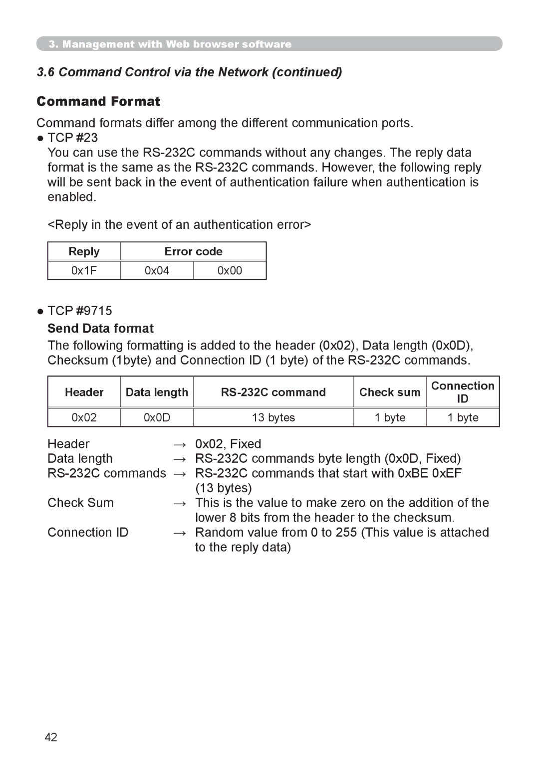 Hitachi CP-X615 user manual Command Format, Send Data format, Reply Error code 