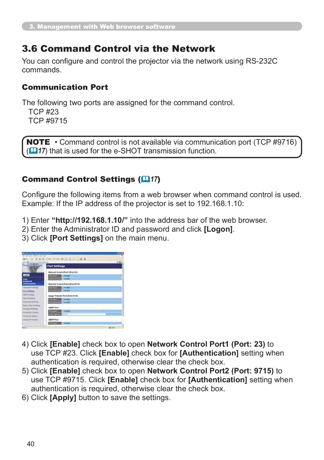 Hitachi CP-X615W, CP-X705W user manual Frppdqgv, Communication Port,  , Command Control Settings 