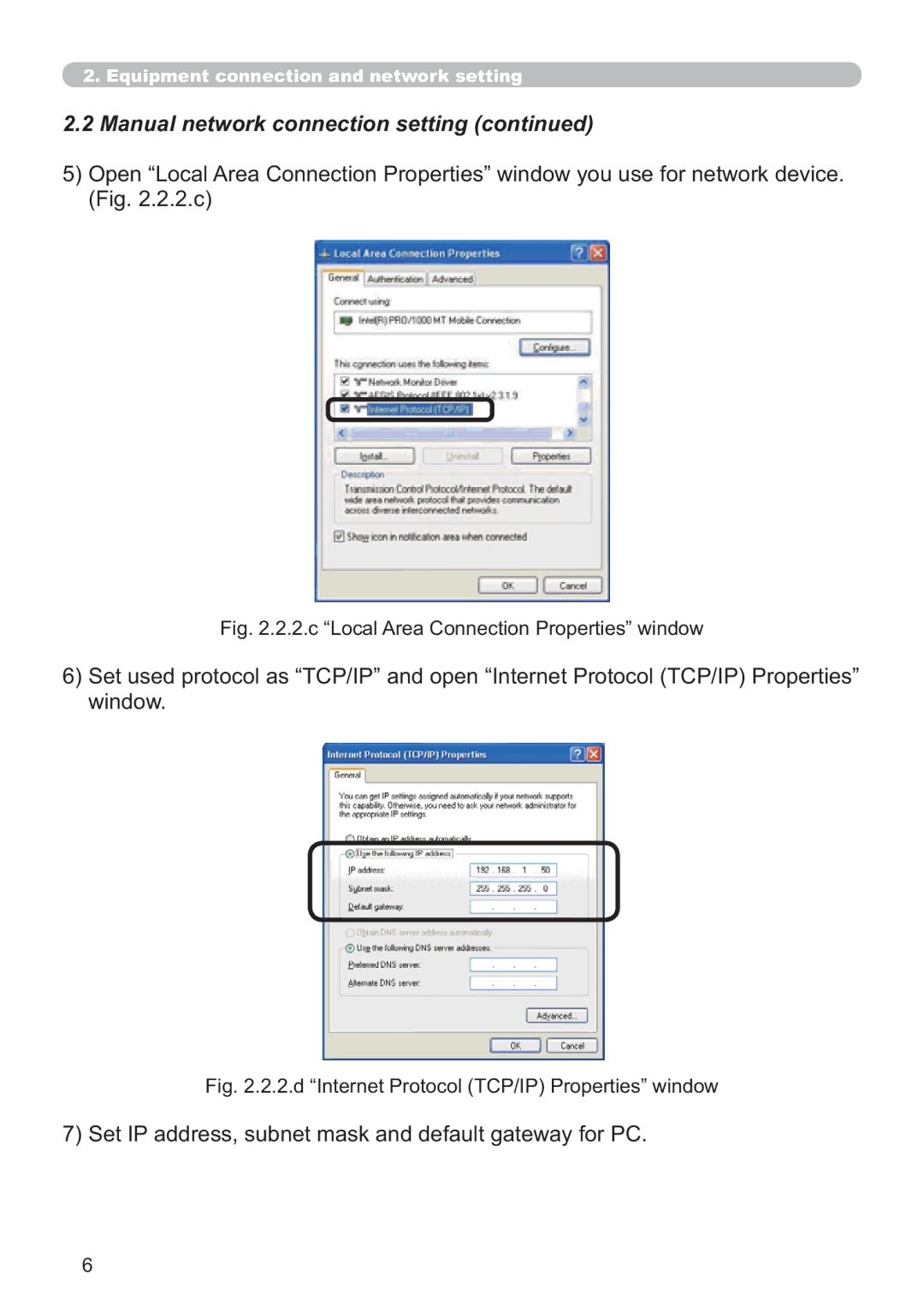 Hitachi CP-X615W Manual network connection setting, Zlqgrz, LJF³/RFDO$UHD&RQQHFWLRQ3URSHUWLHV´ZLQGRZ 