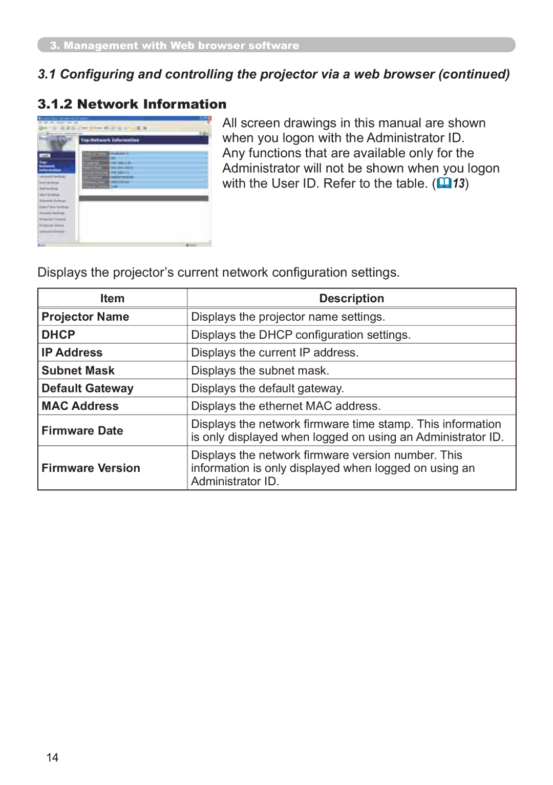 Hitachi CP-X615W, CP-X705W user manual Network Information 