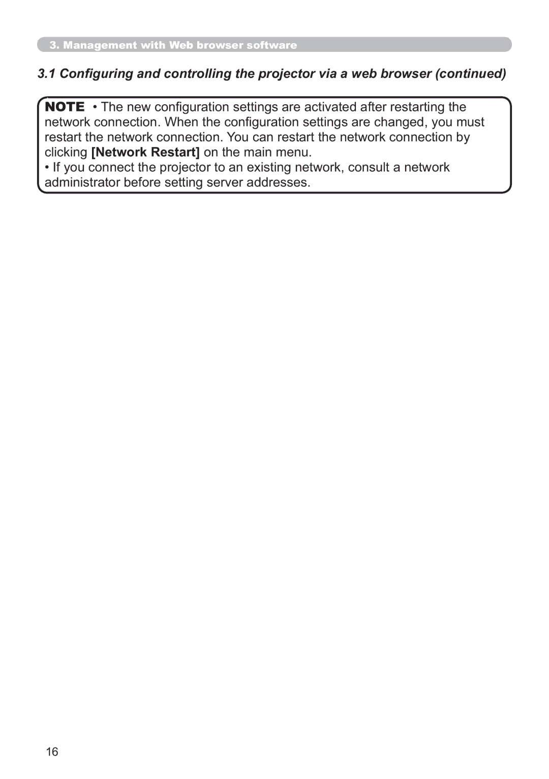 Hitachi CP-X615W, CP-X705W user manual DgplqlvwudwruEhiruhVhwwlqjVhuyhuDgguhvvhv 