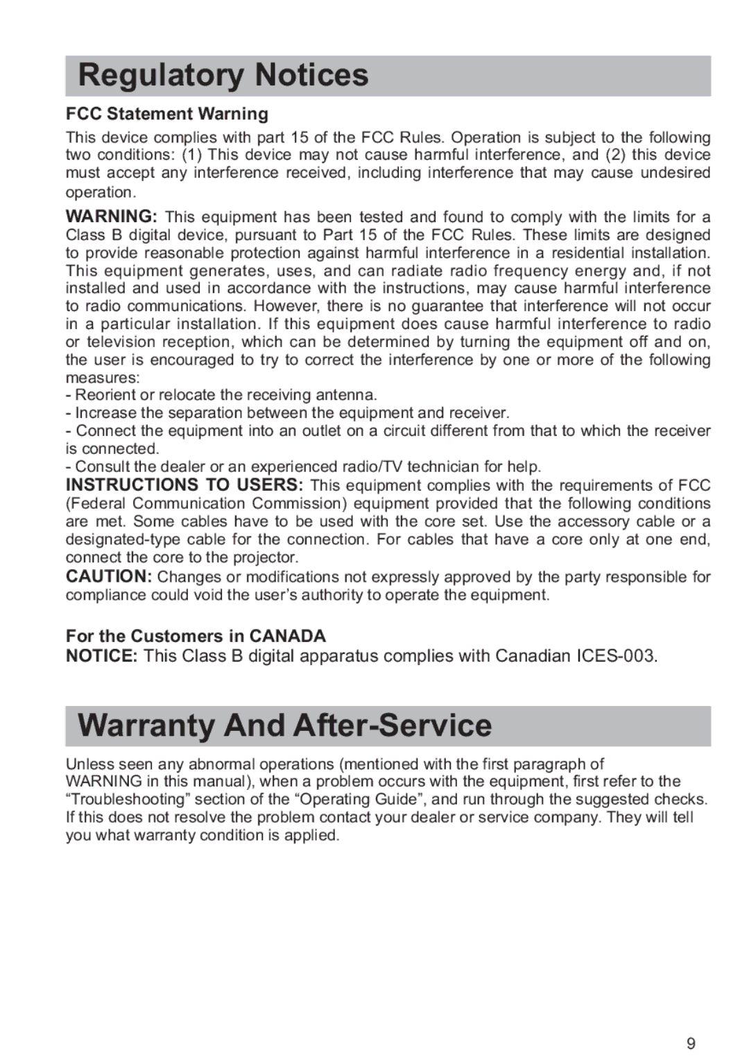 Hitachi CP-X809W user manual FCC Statement Warning, For the Customers in Canada 