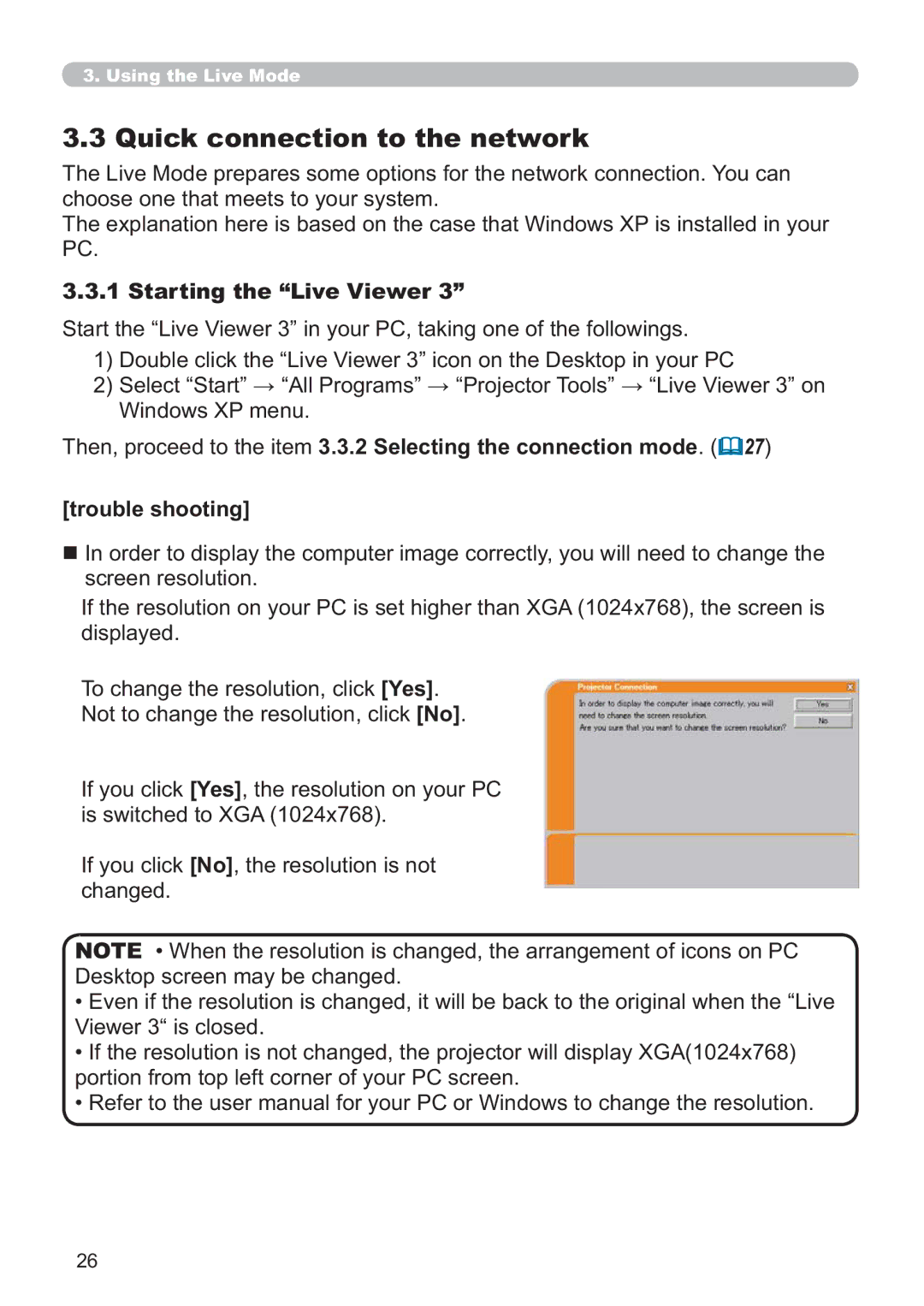 Hitachi CP-X809W Quick connection to the network, Starting the Live Viewer, LQGRZV3PHQX, Trouble shooting, Fkdqjhg 