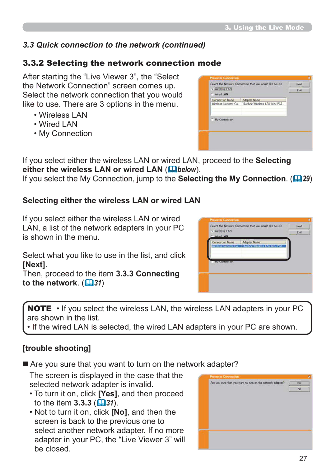 Hitachi CP-X809W user manual Quick connection to the network, Selecting the network connection mode, Next 