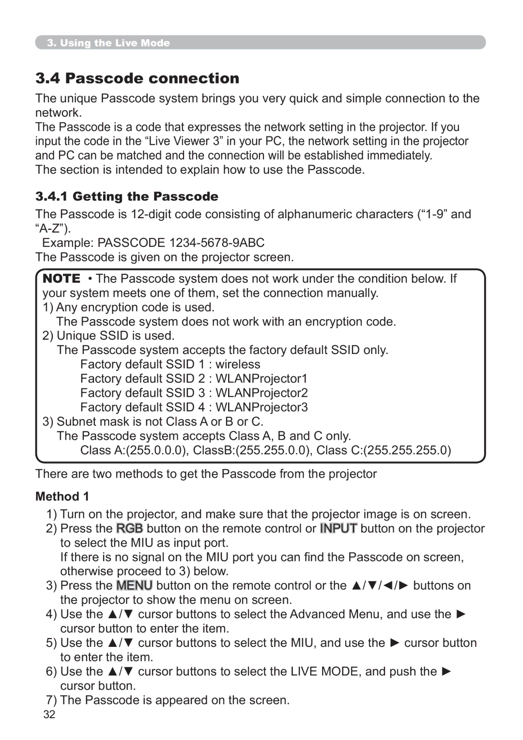 Hitachi CP-X809W user manual Passcode connection, Getting the Passcode, Method 