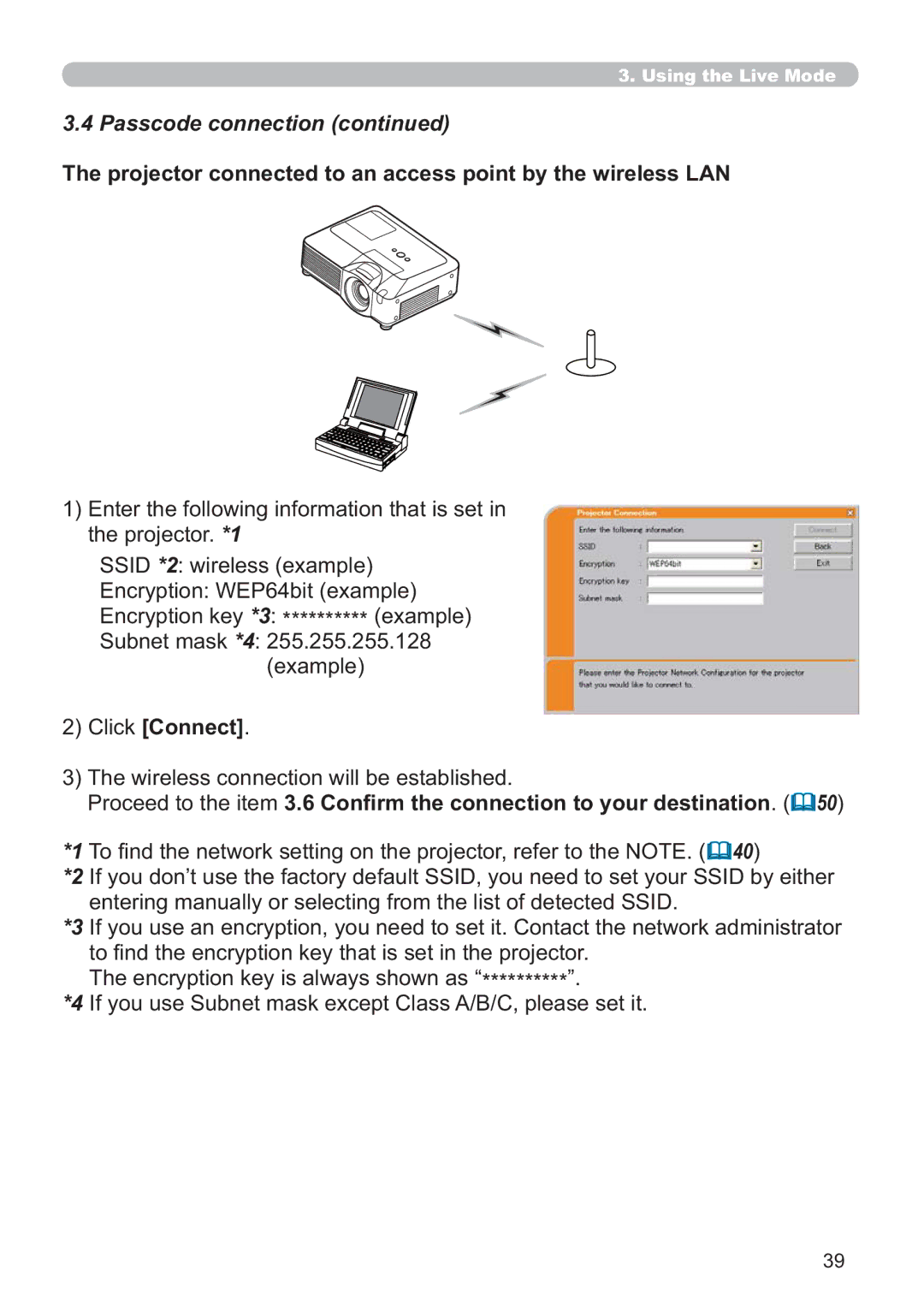 Hitachi CP-X809W Projector connected to an access point by the wireless LAN, QFU\SWLRQNH\*3 **********HDPSOH 