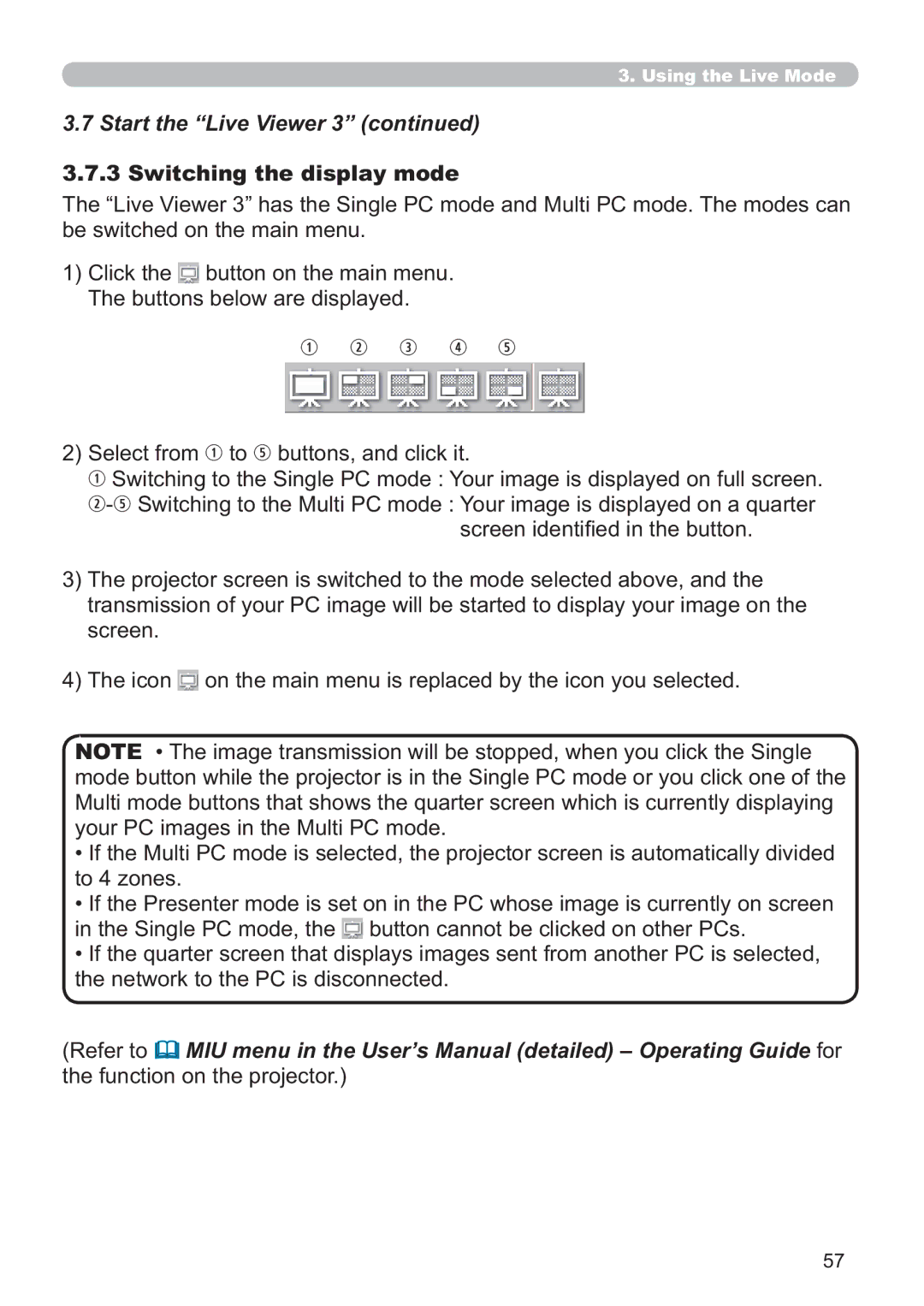 Hitachi CP-X809W user manual Switching the display mode, &OLFNWKH button on the main menu 