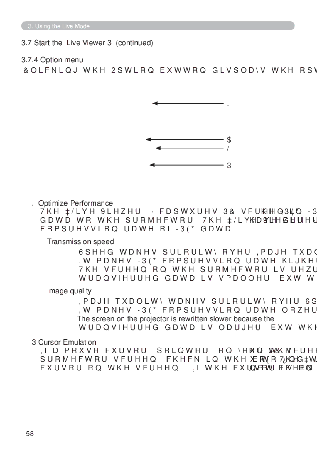 Hitachi CP-X809W user manual Optimize Performance, Transmission speed, Image quality 