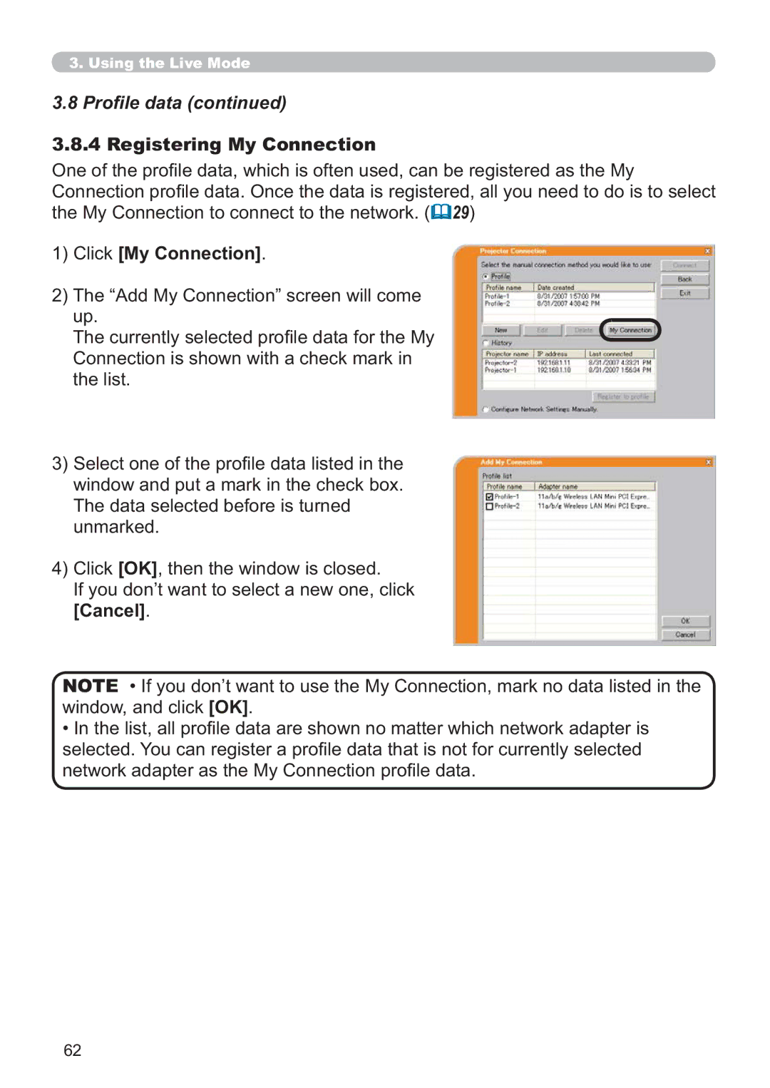 Hitachi CP-X809W user manual Registering My Connection, &OLFNMy Connection 