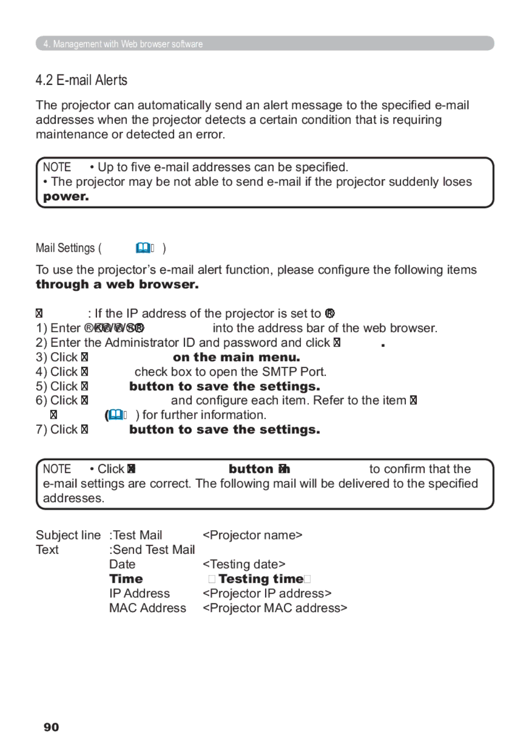 Hitachi CP-X809W user manual Mail Alerts 