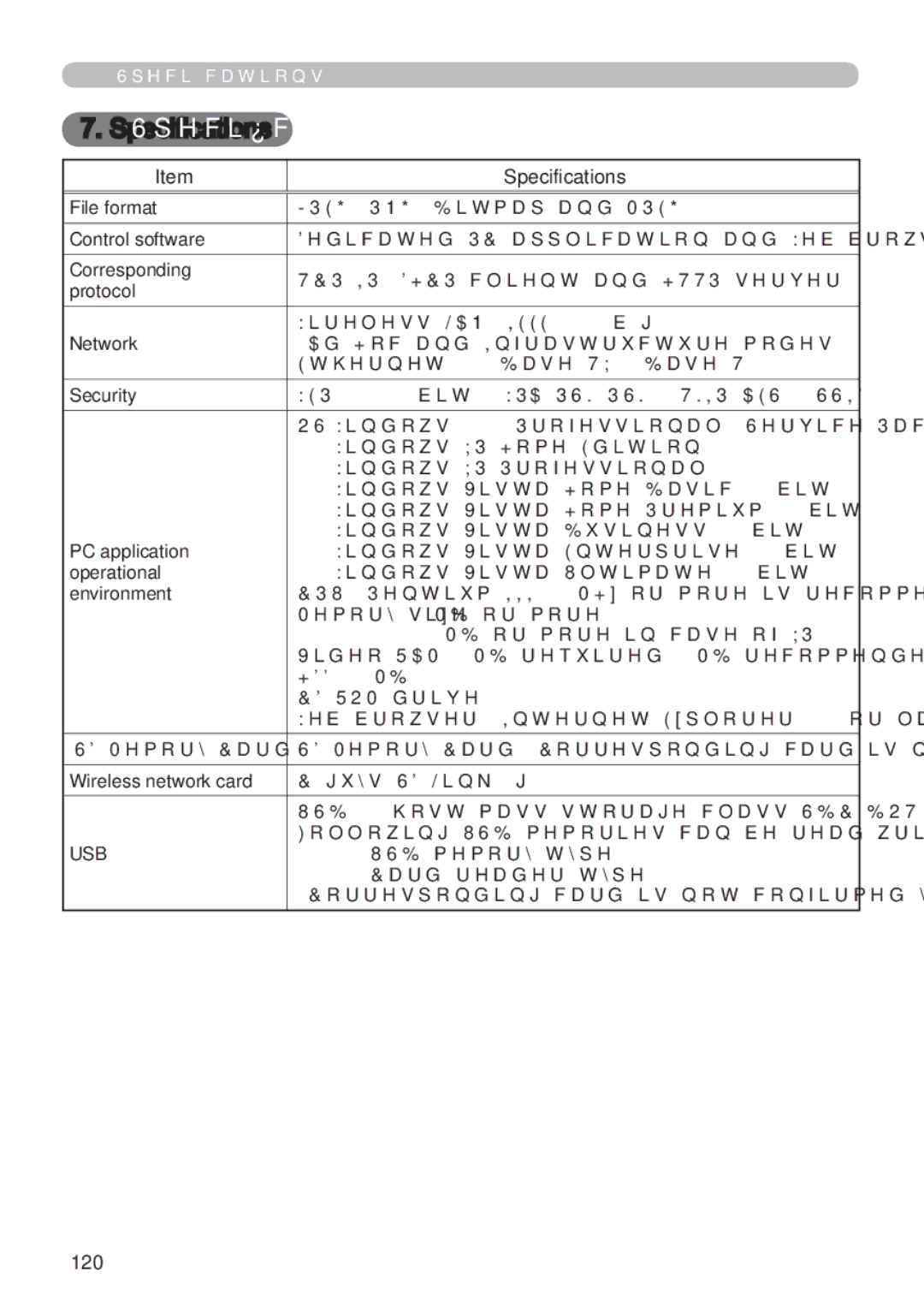 Hitachi CP-X809W user manual Specifications, 120 